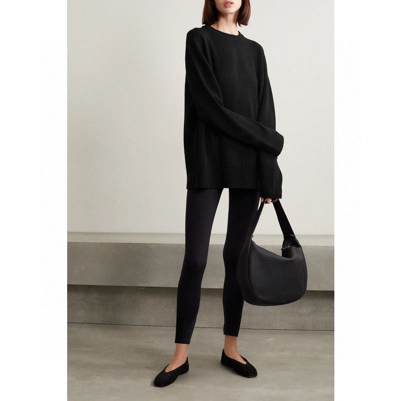 2209058TR The Row Winter Knitted Pullover O-neck Cashmere Wool Long Sleeve Oversize Black