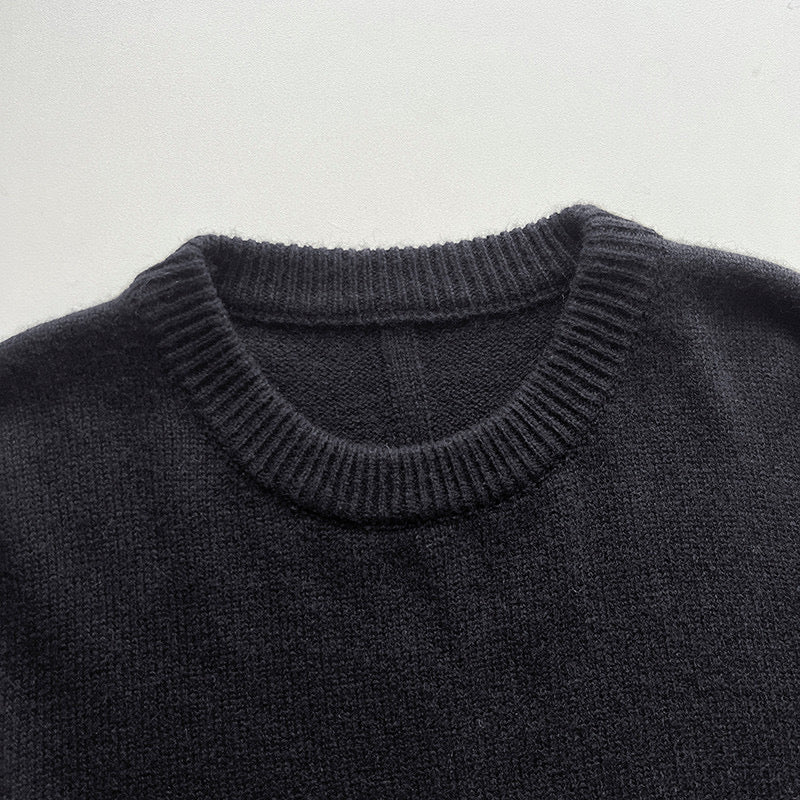 2209058TR The Row Winter Knitted Pullover O-neck Cashmere Wool Long Sleeve Oversize Black