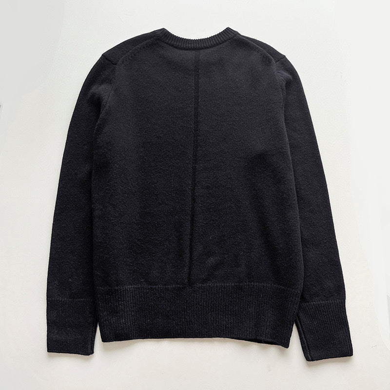 2209058TR The Row Winter Knitted Pullover O-neck Cashmere Wool Long Sleeve Oversize Black