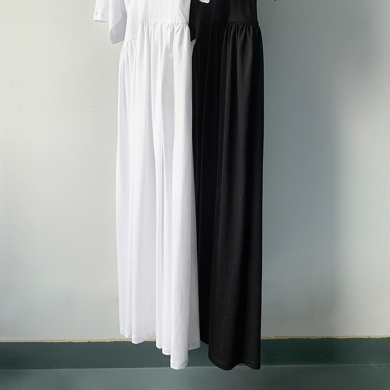 Toteme summer maxi dress cotton black white high waist short sleeve casual 2106008TTM