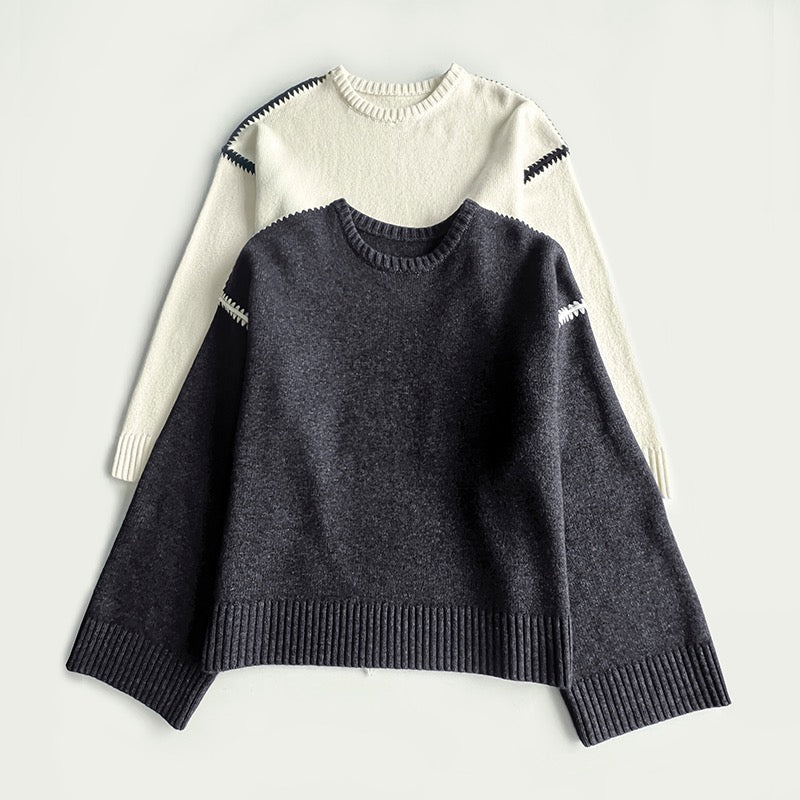 Toteme embroidered wool jumper knitted construction whipstitch detailing drop shoulder 2312009TT