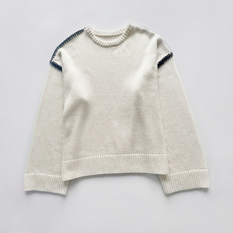 Toteme embroidered wool jumper knitted construction whipstitch detailing drop shoulder 2312009TT