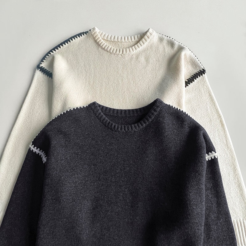 Toteme embroidered wool jumper knitted construction whipstitch detailing drop shoulder 2312009TT