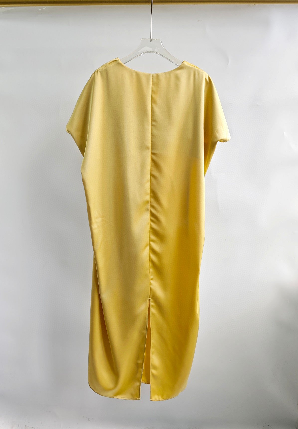 Toteme maxi dress acetage blended ankle length U-neck cape collar loose design satin yellow black