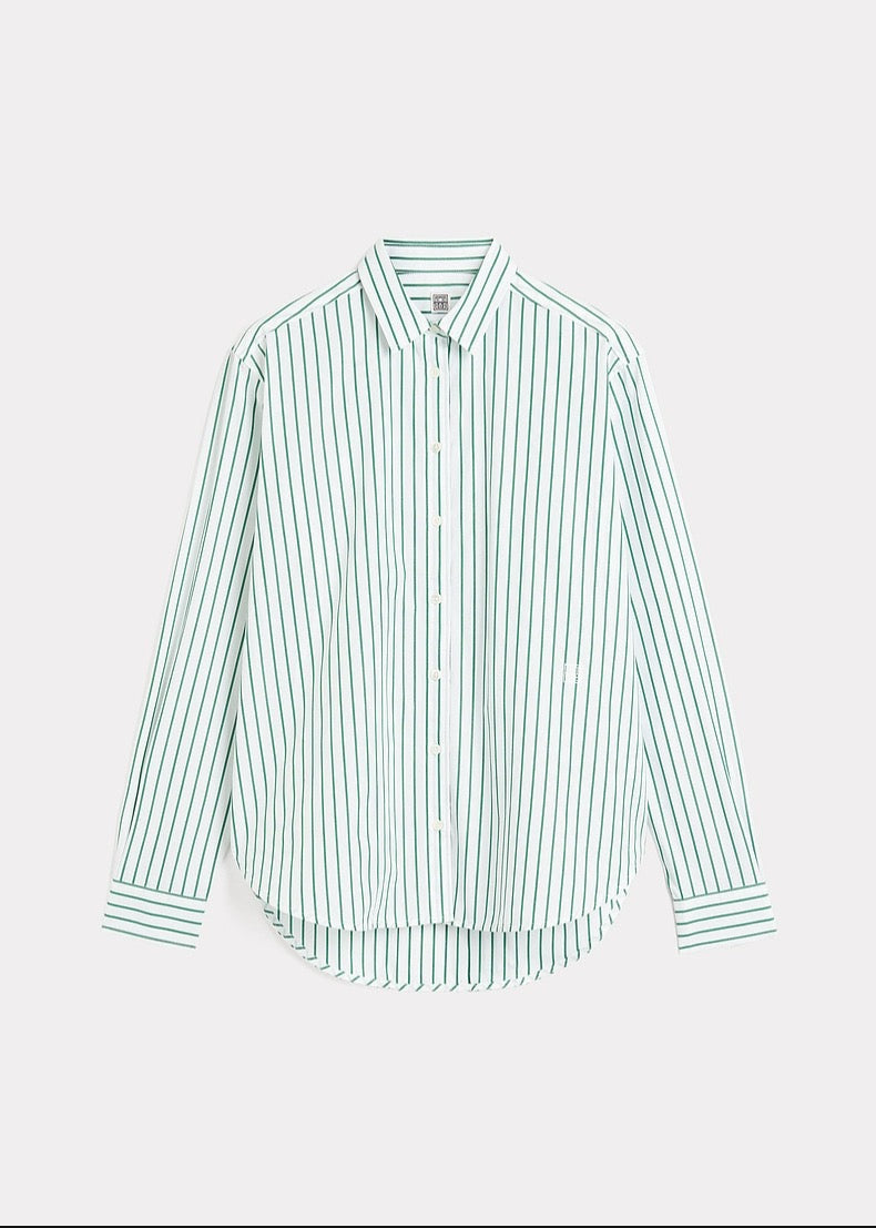 Toteme cotton shirt blouse mint striped long sleeve oversize embroidery logo fall/spring season women