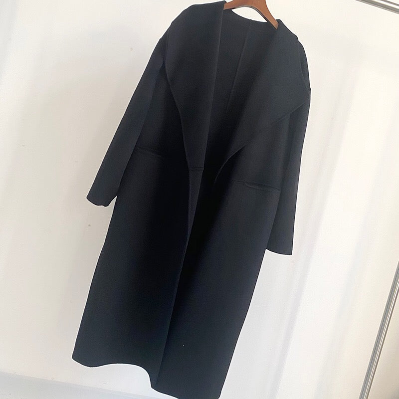 Toteme woollen long coat side slit oversize camel black long sleeve no-button 2003TO001