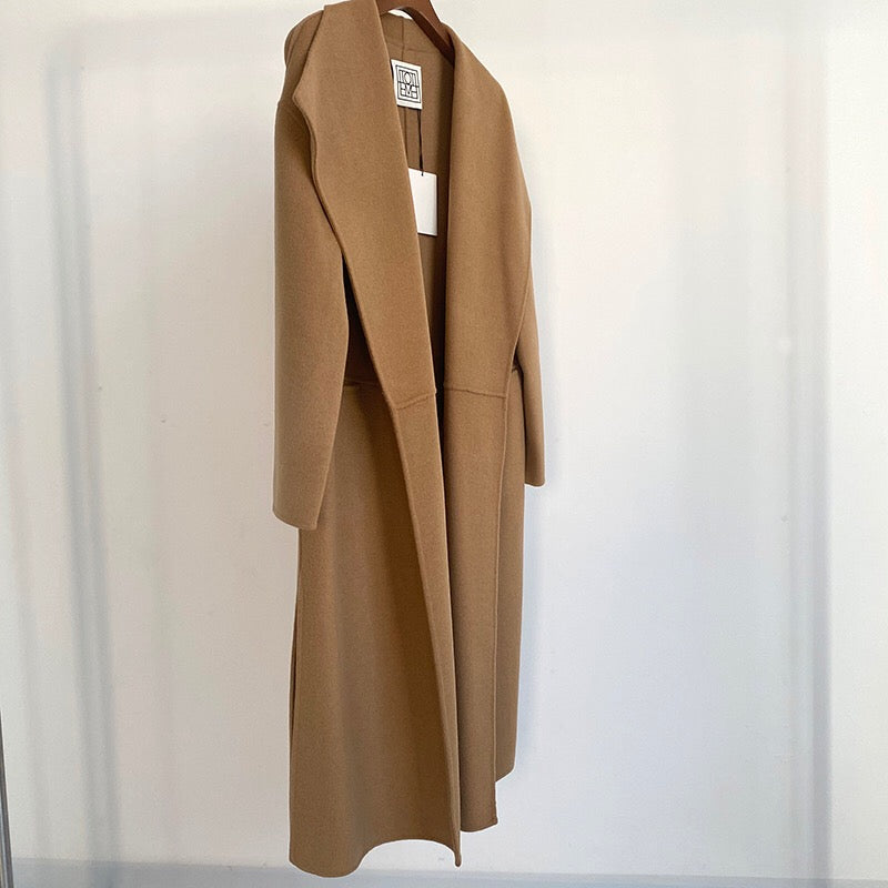 Toteme woollen long coat side slit oversize camel black long sleeve no-button 2003TO001