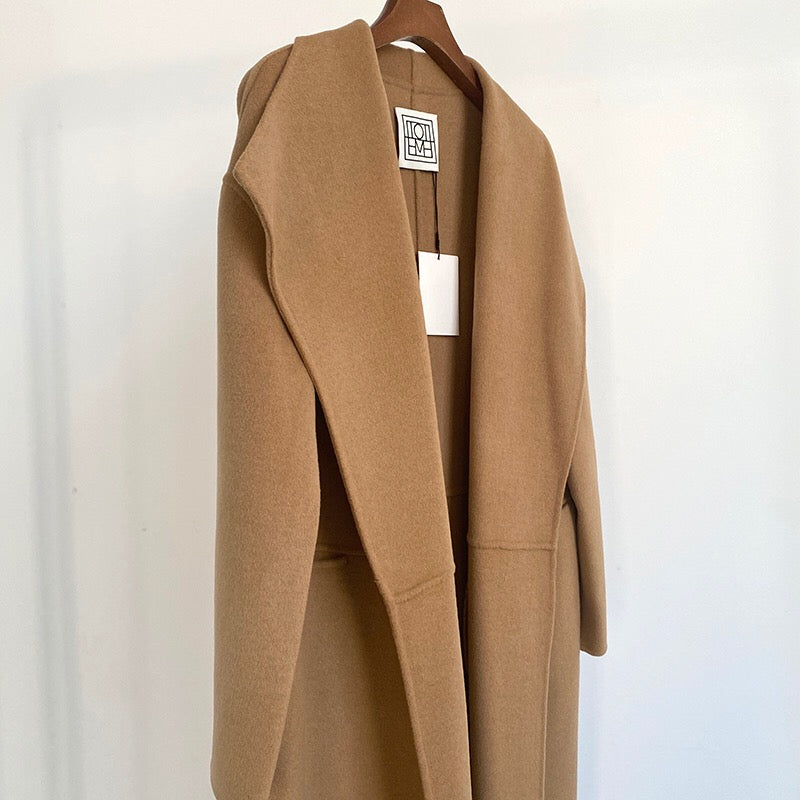 Toteme woollen long coat side slit oversize camel black long sleeve no-button 2003TO001