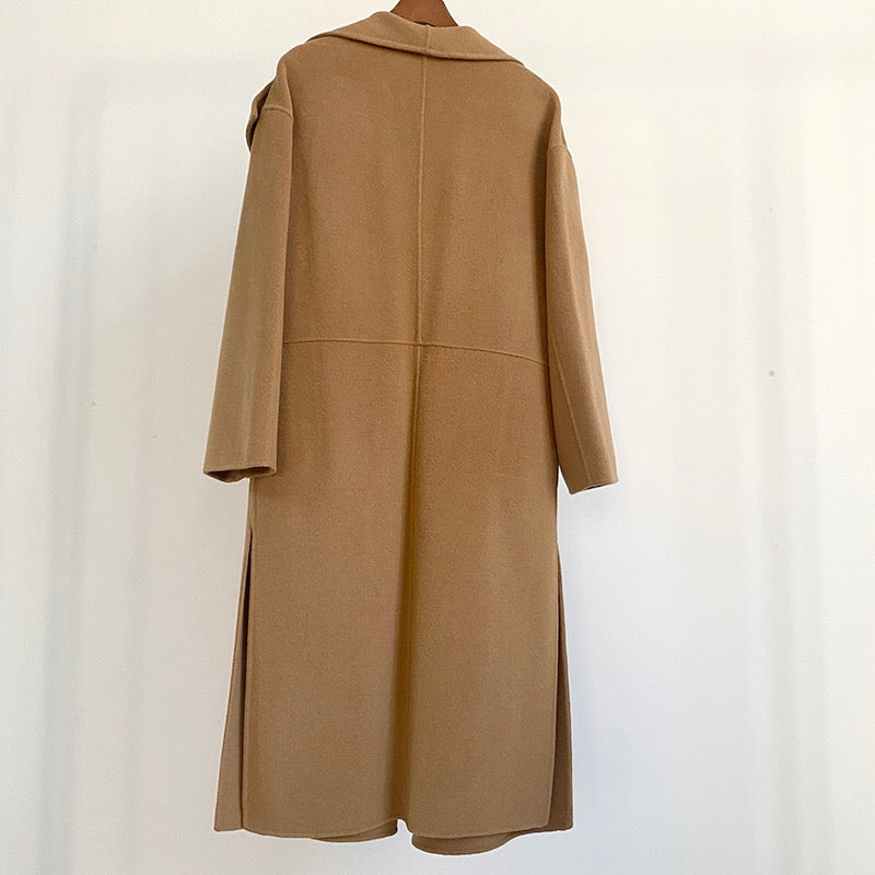 Toteme woollen long coat side slit oversize camel black long sleeve no-button 2003TO001