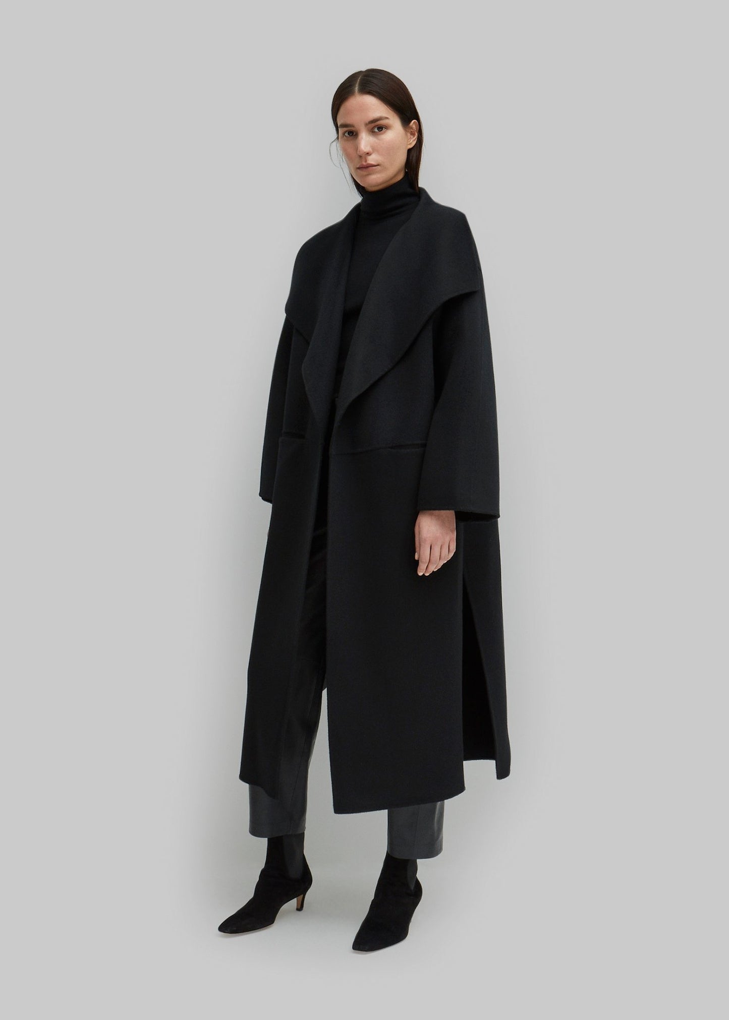 Toteme woollen long coat side slit oversize camel black long sleeve no-button 2003TO001