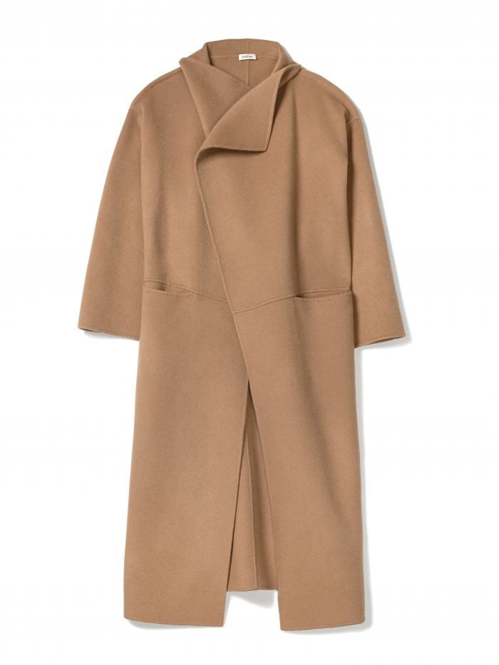 Toteme woollen long coat side slit oversize camel black long sleeve no-button 2003TO001