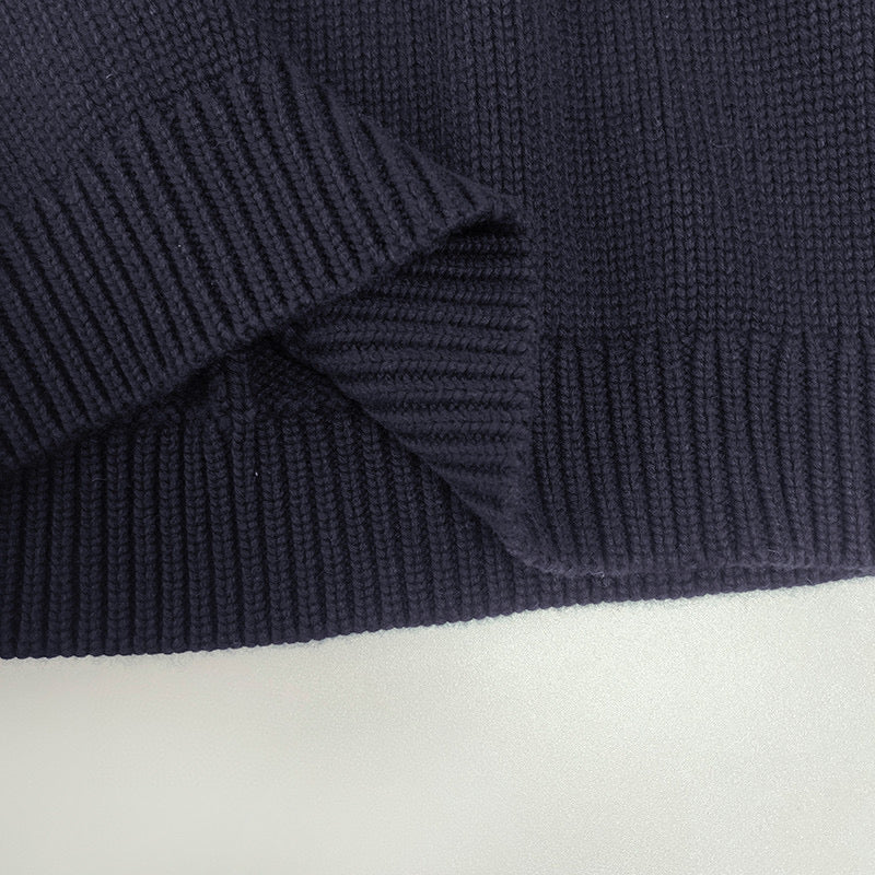 The Row winter sweater pullover dark blue wool cashmare oversize v-neck long sleeve 2211009TR