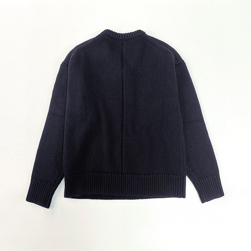 The Row winter sweater pullover dark blue wool cashmare oversize v-neck long sleeve 2211009TR