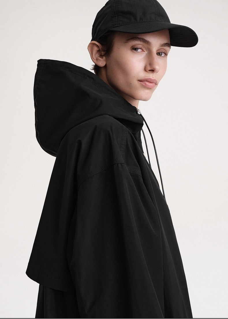 Toteme winter trench black collar hooded long length casual oversize cotton blended pockets