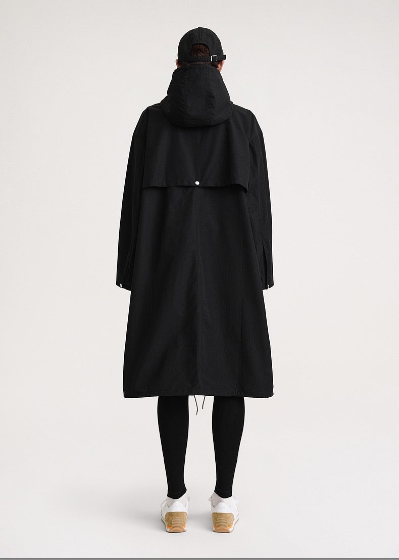 Toteme winter trench black collar hooded long length casual oversize cotton blended pockets