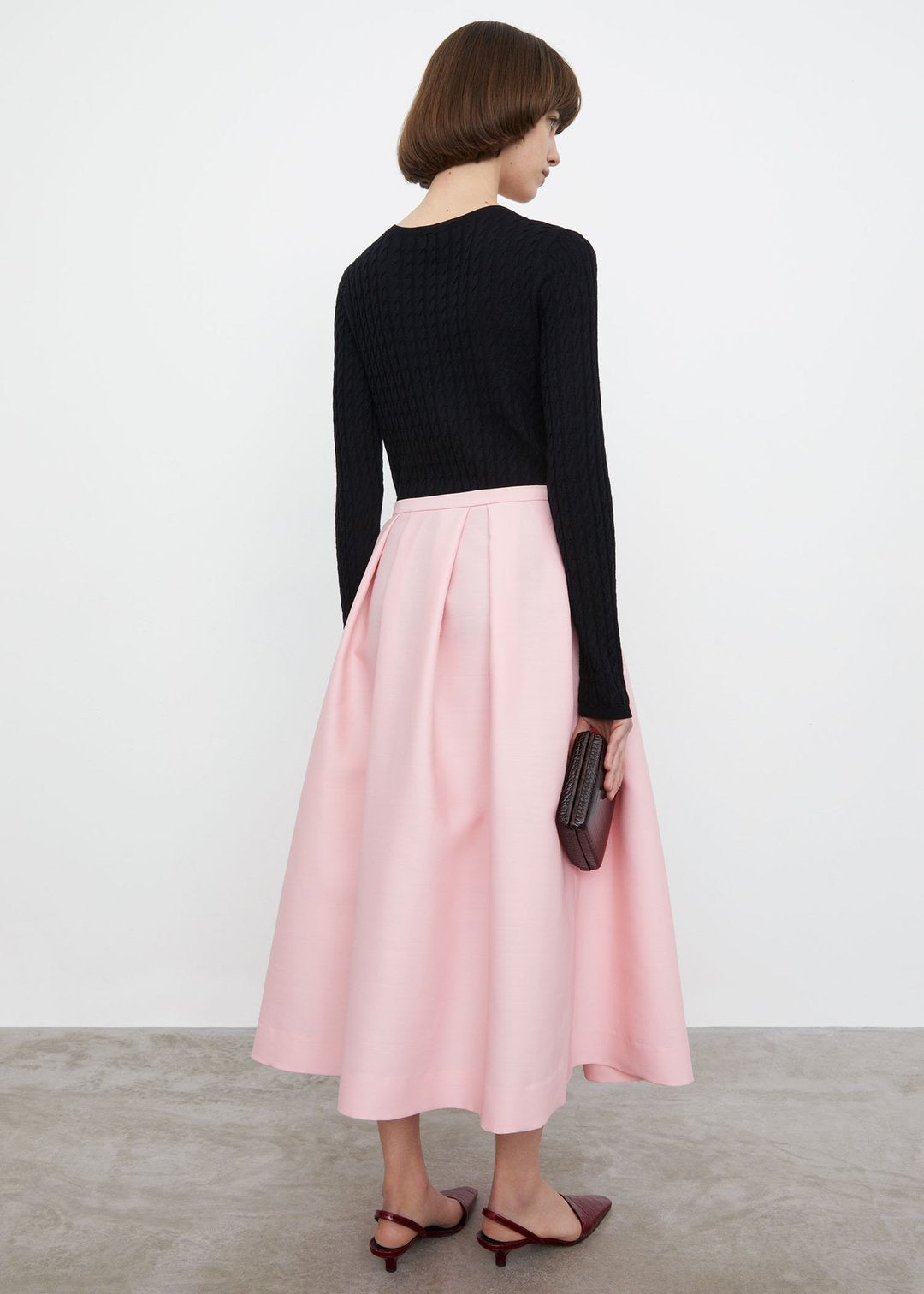 Toteme skirt pink color full skirt ankle length loose design wool blended casual Fall season