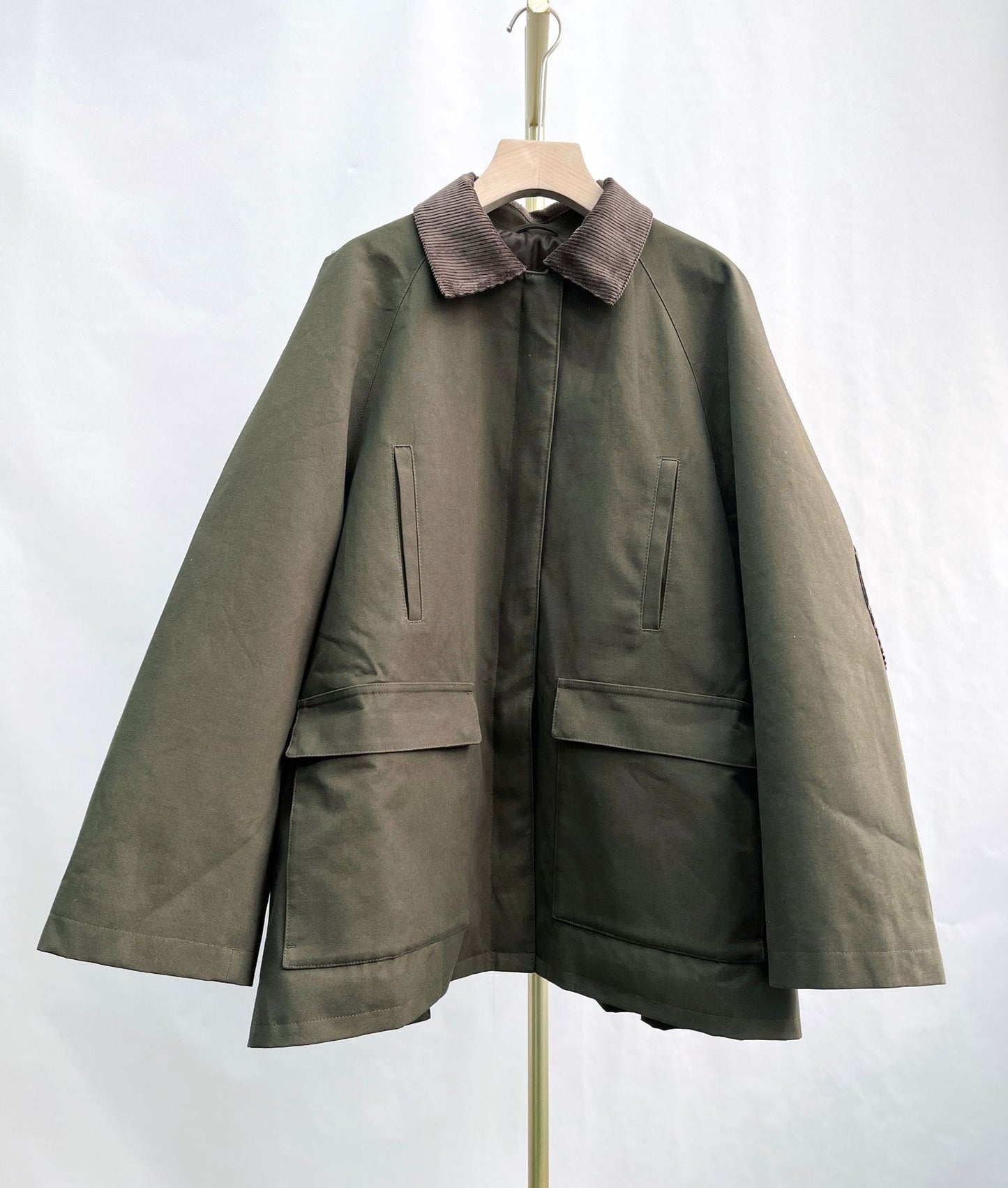 Toteme Winter Jacket Coat Cotton Army Green Corduroy Collar Patch Pocket Button+Zipper Oversize 2209026TT