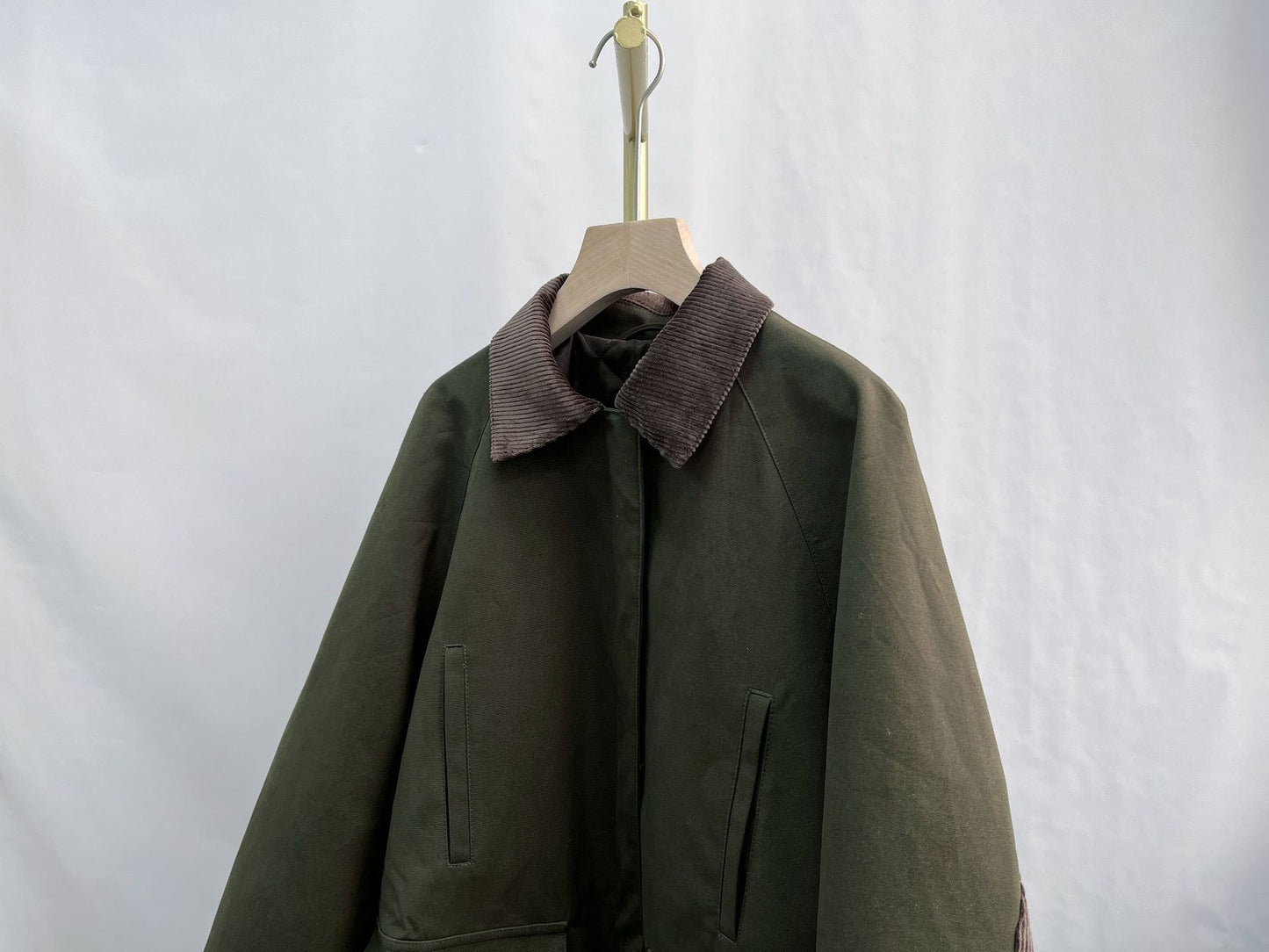 Toteme Winter Jacket Coat Cotton Army Green Corduroy Collar Patch Pocket Button+Zipper Oversize 2209026TT