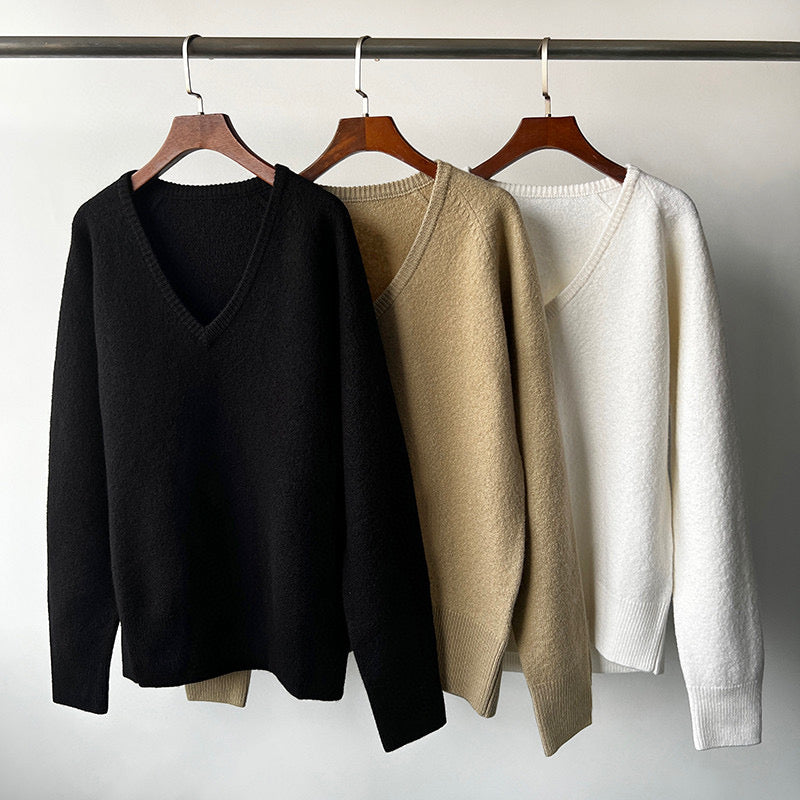 Toteme winter sweater pullover wool v-neck camel black long sleeve oversize drop shoulder 2311005TT