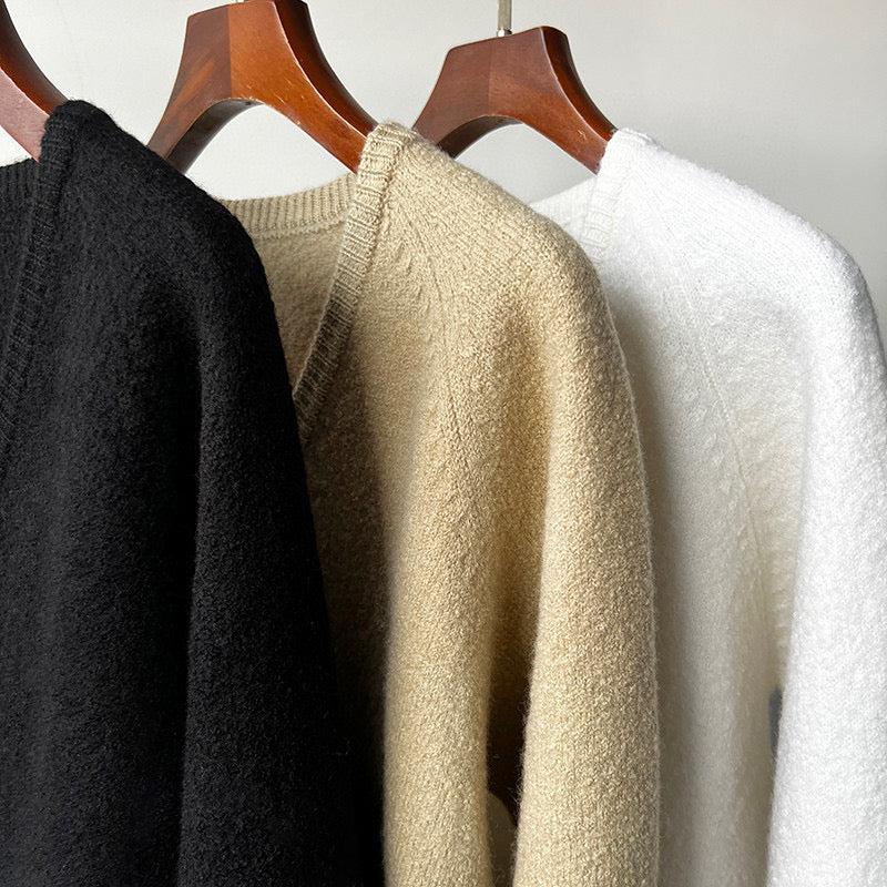 Toteme winter sweater pullover wool v-neck camel black long sleeve oversize drop shoulder 2311005TT