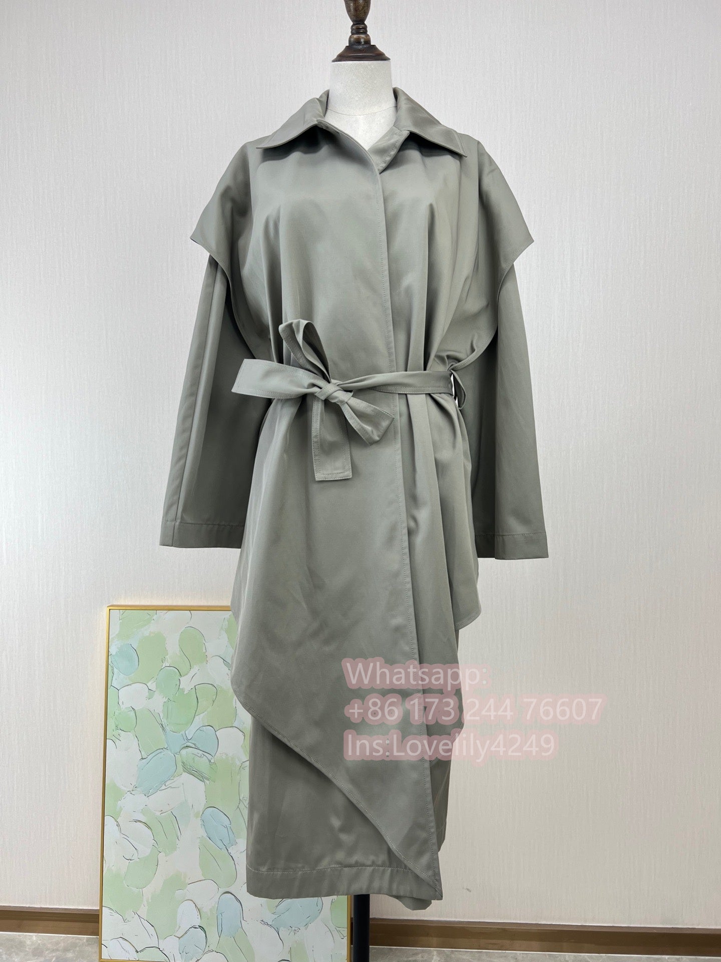 2308030TT Toteme Belted Trench Coat Mint Green Midi Length Oversize Single Button Pocket Long Sleeve