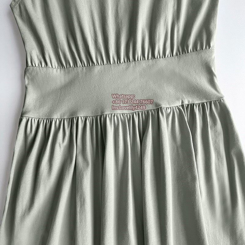 2308001TT Toteme Cotton Mini Dress Mint Color Tight Waist Pullover O-neck Sleeveless Solid Color