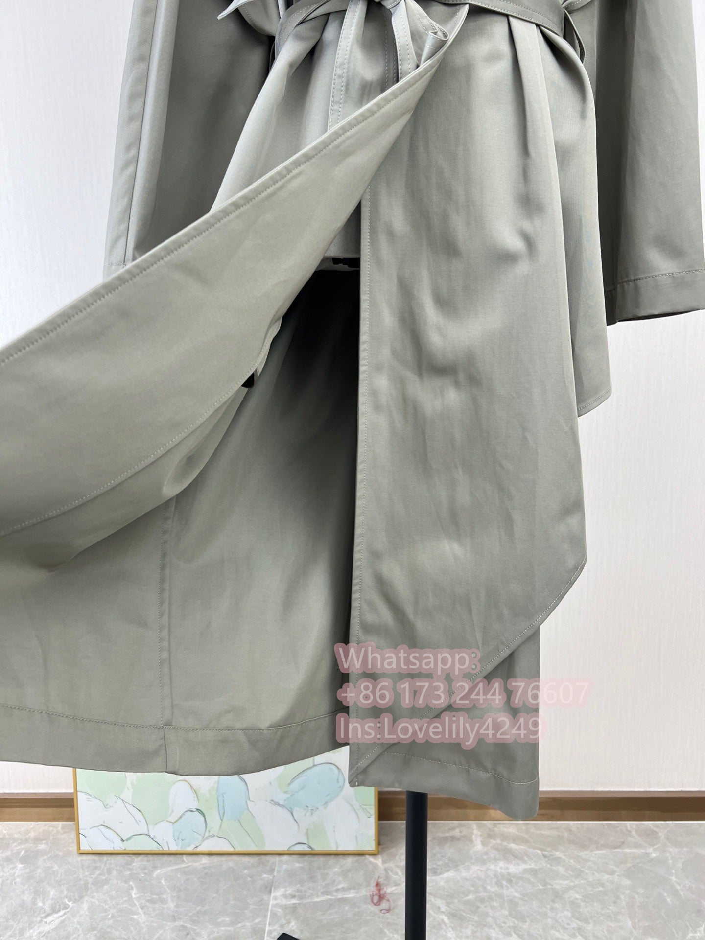 2308030TT Toteme Belted Trench Coat Mint Green Midi Length Oversize Single Button Pocket Long Sleeve