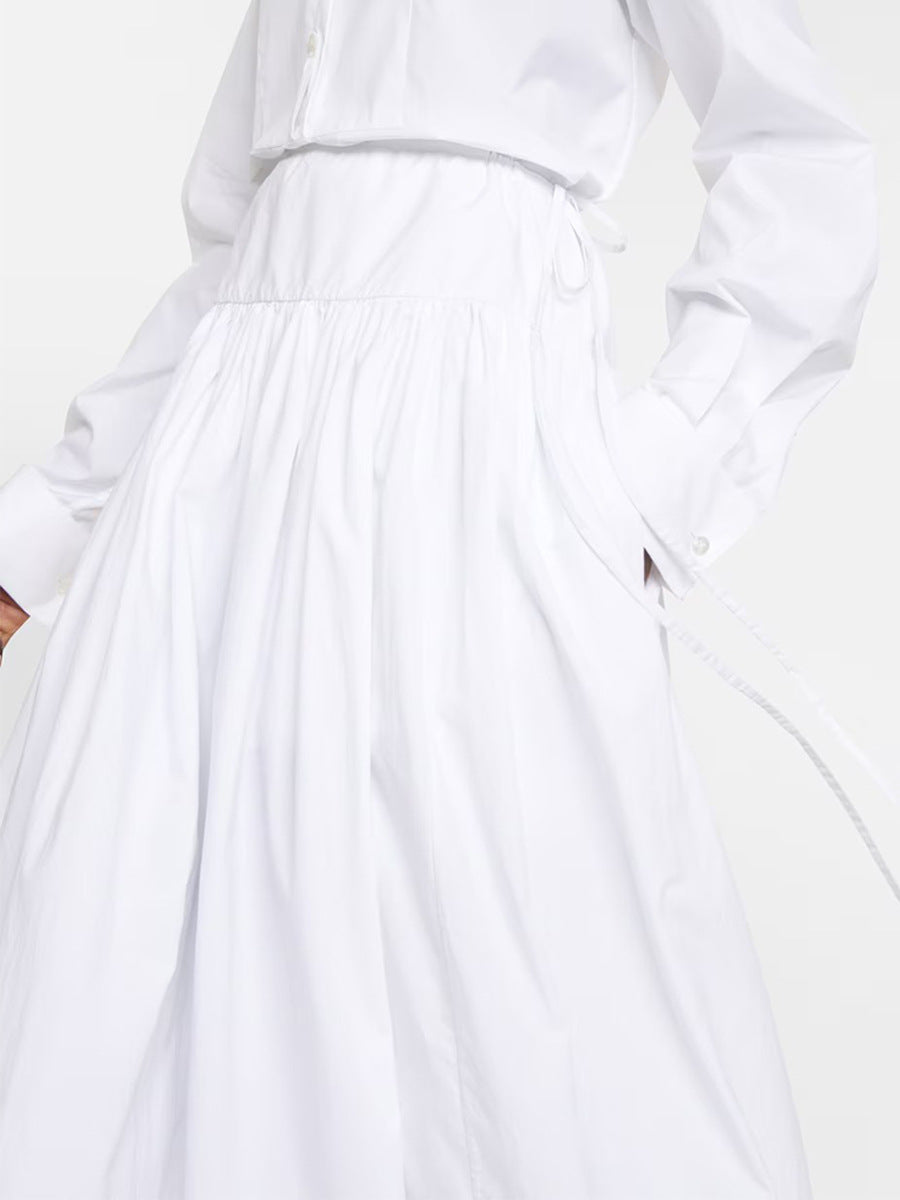 The Row midi skirt cotton white color ankle-length low waist drawstring casual A-shape 2409008TR