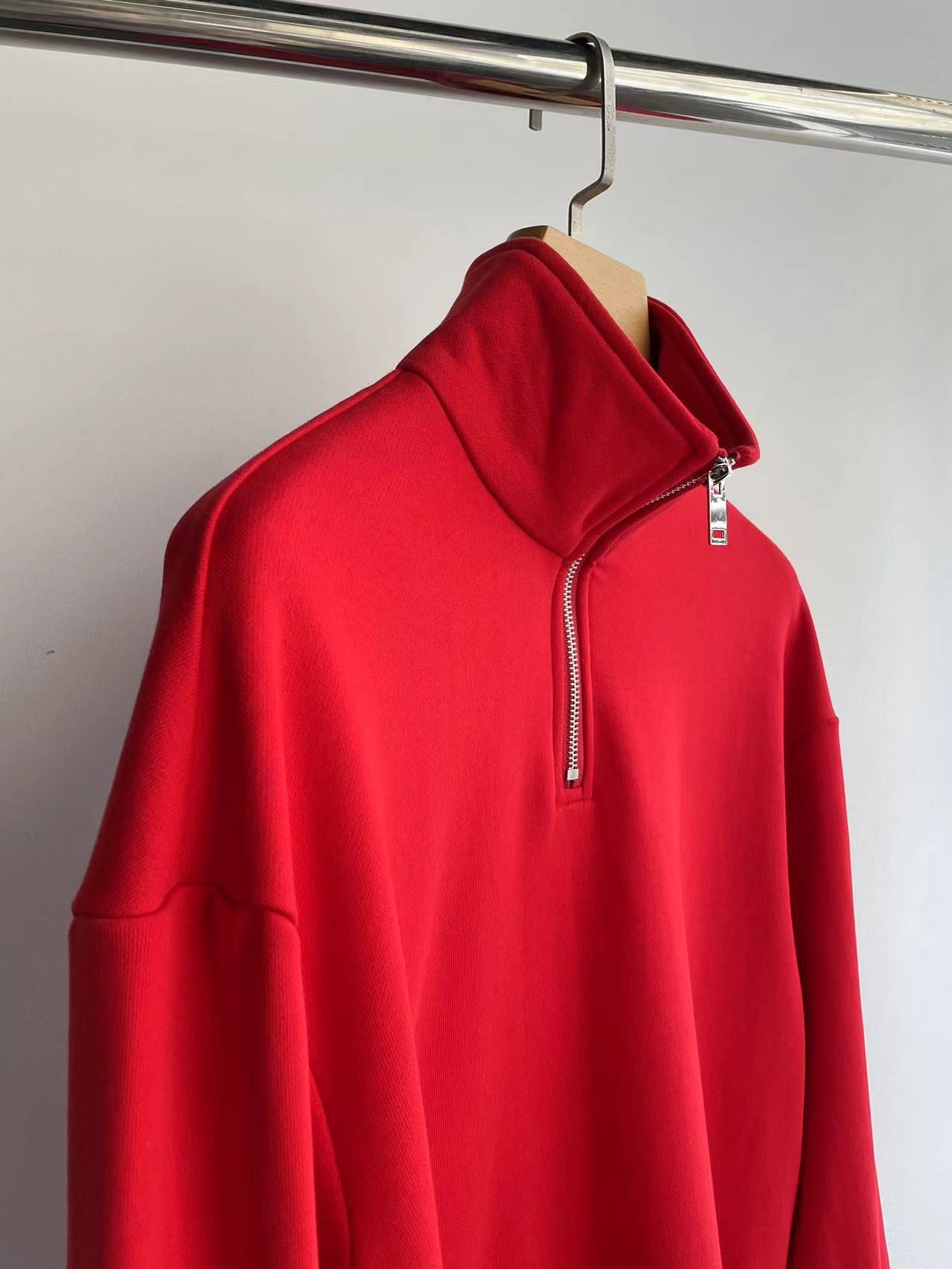 The Row women pullover red half zipper stand collar long sleeve cotton drop shoulder 2409007TR