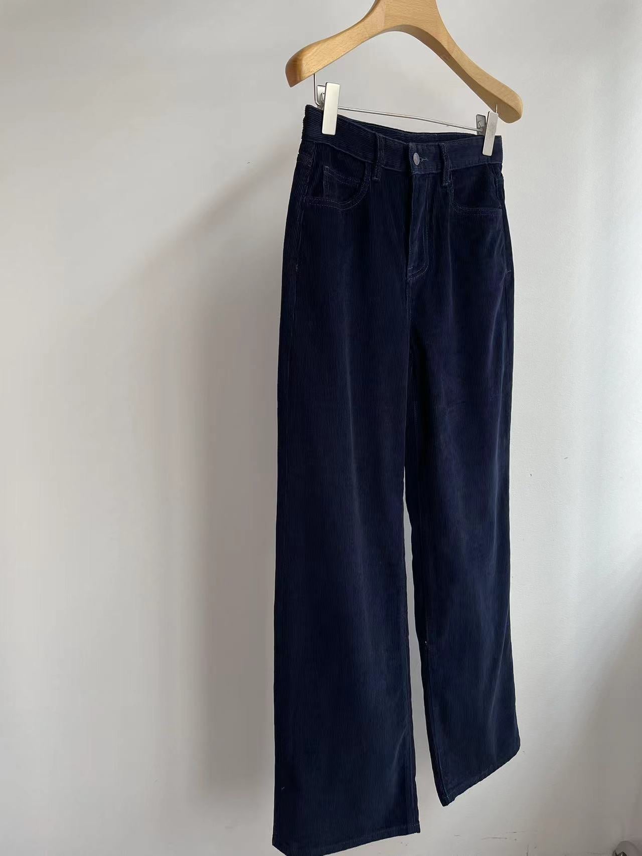 2411070TR The Row Blue corduroy shirt wide leg pants set blouse front button long sleeve oversize