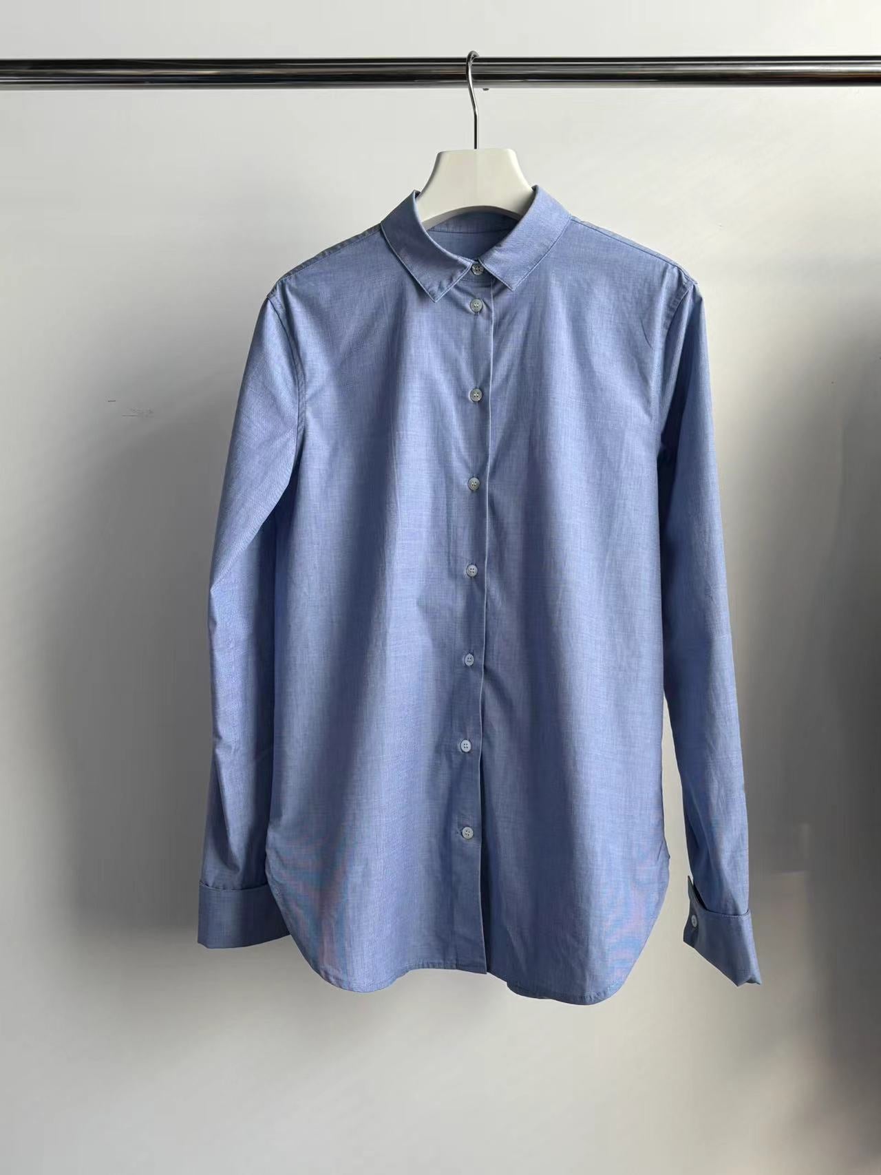 The Row METIS Shirt cerulean blue cotton front button classic collar long sleeves French cuffs 2411025TR