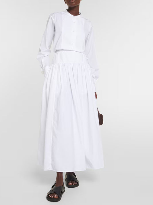 The Row midi skirt cotton white color ankle-length low waist drawstring casual A-shape 2409008TR