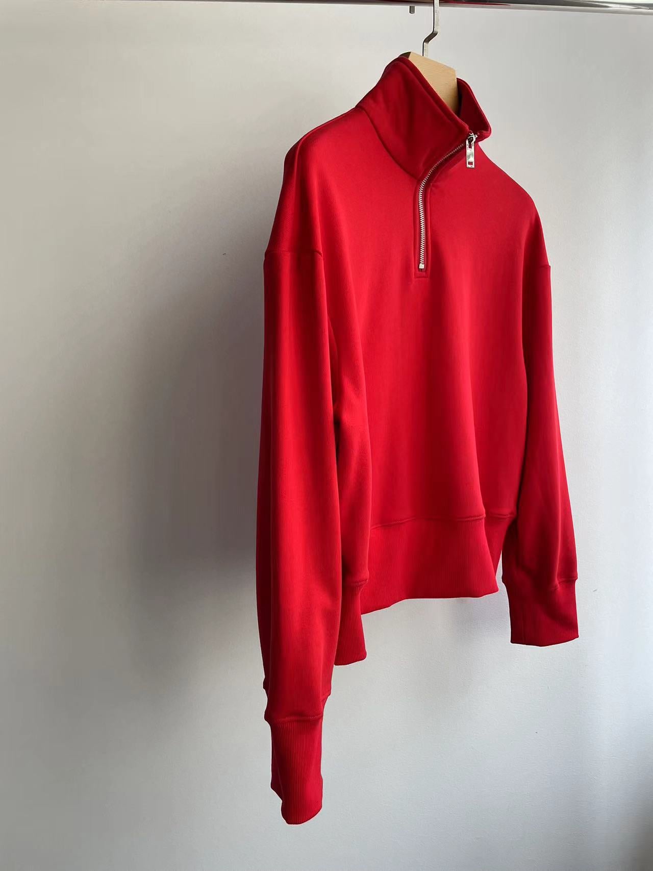 The Row women pullover red half zipper stand collar long sleeve cotton drop shoulder 2409007TR