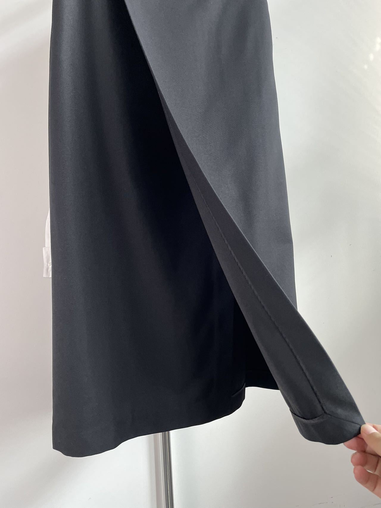 2411072TR The Row Midi Skirt Wool Dark Blue Black Wrap design Straigh Hem Side Slit Fixed Waist