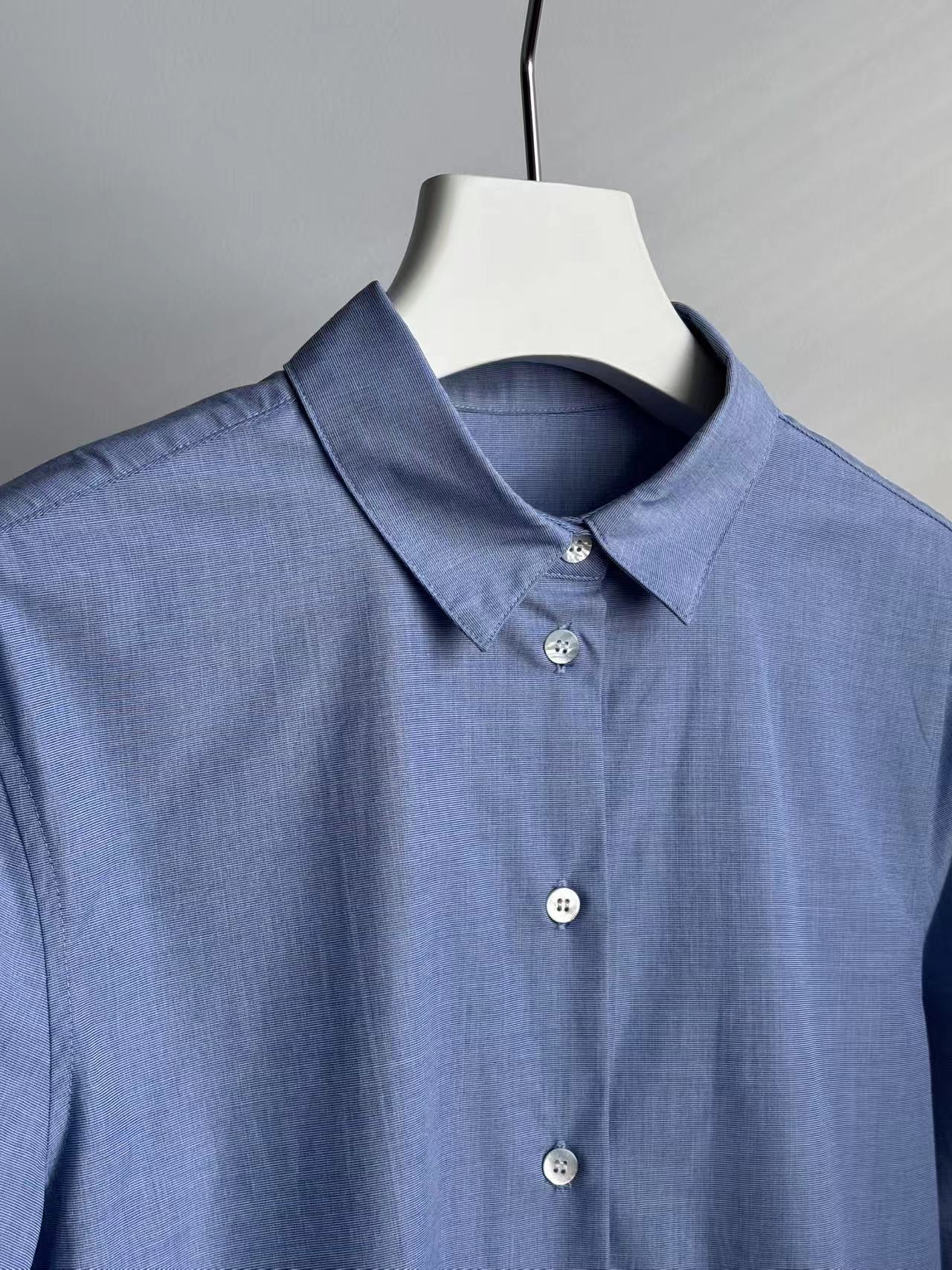 The Row METIS Shirt cerulean blue cotton front button classic collar long sleeves French cuffs 2411025TR