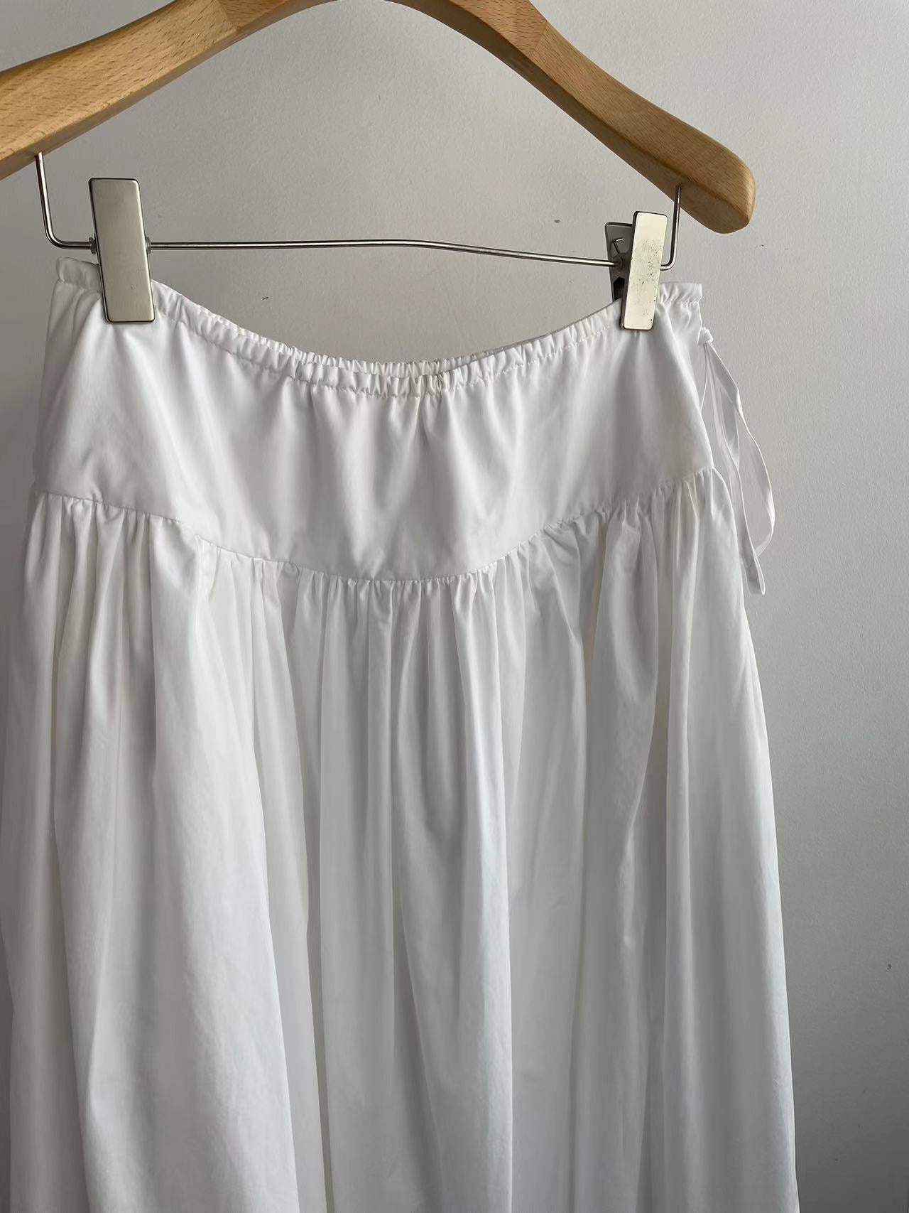 The Row midi skirt cotton white color ankle-length low waist drawstring casual A-shape 2409008TR