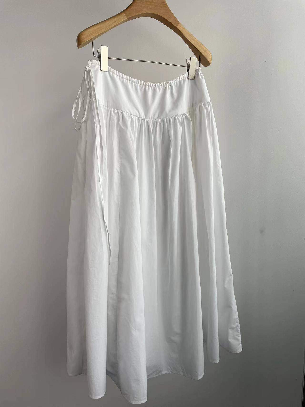 The Row midi skirt cotton white color ankle-length low waist drawstring casual A-shape 2409008TR