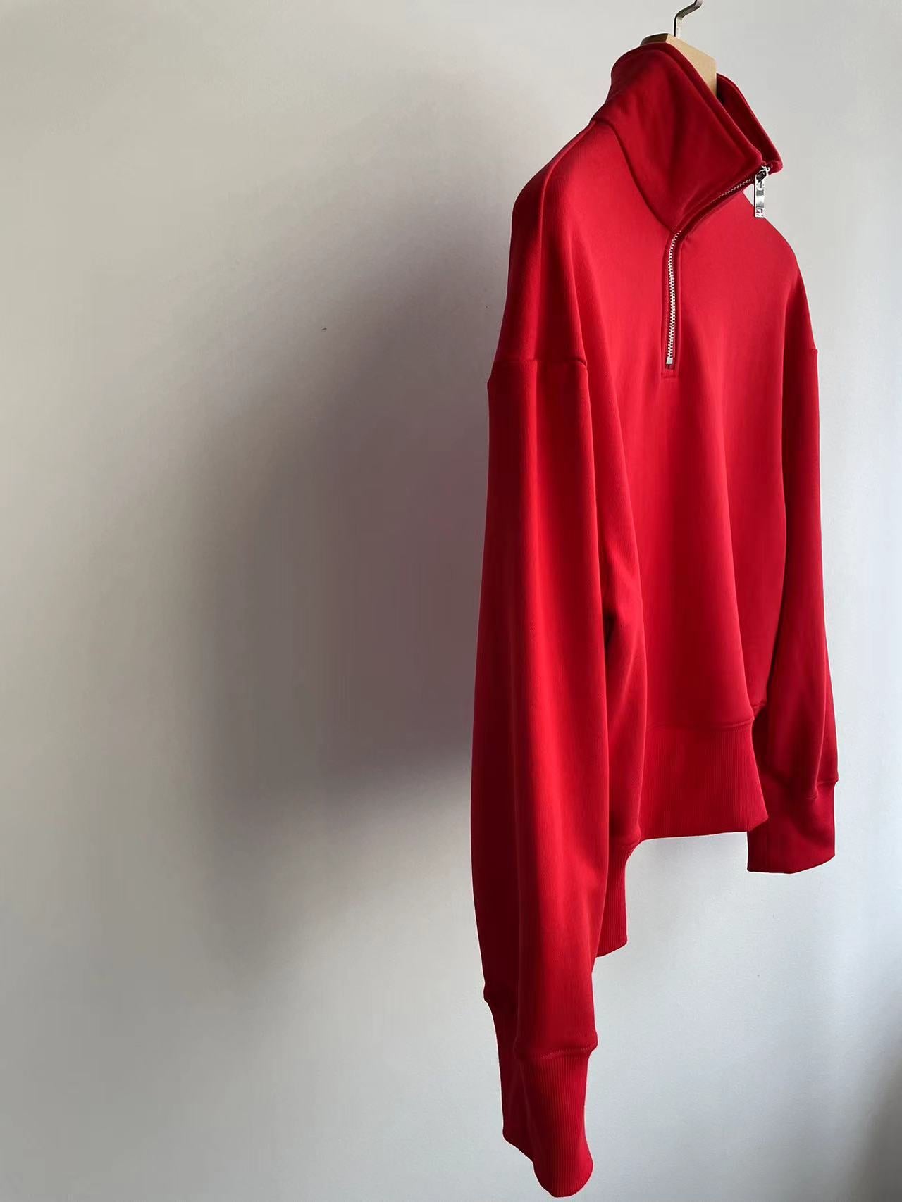 The Row women pullover red half zipper stand collar long sleeve cotton drop shoulder 2409007TR