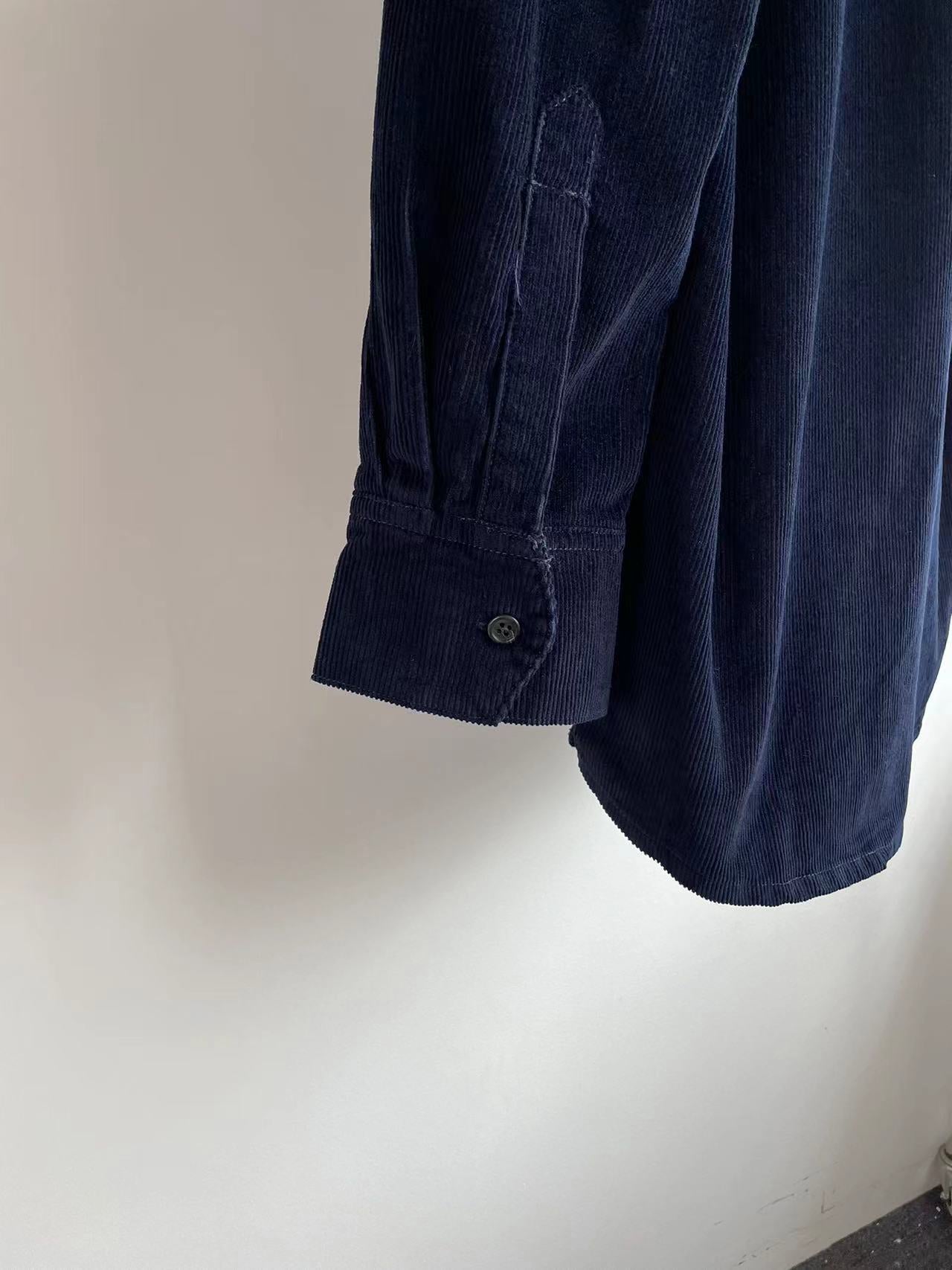 2411070TR The Row Blue corduroy shirt wide leg pants set blouse front button long sleeve oversize