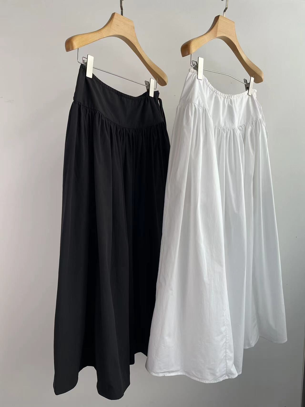 The Row midi skirt cotton white color ankle-length low waist drawstring casual A-shape 2409008TR