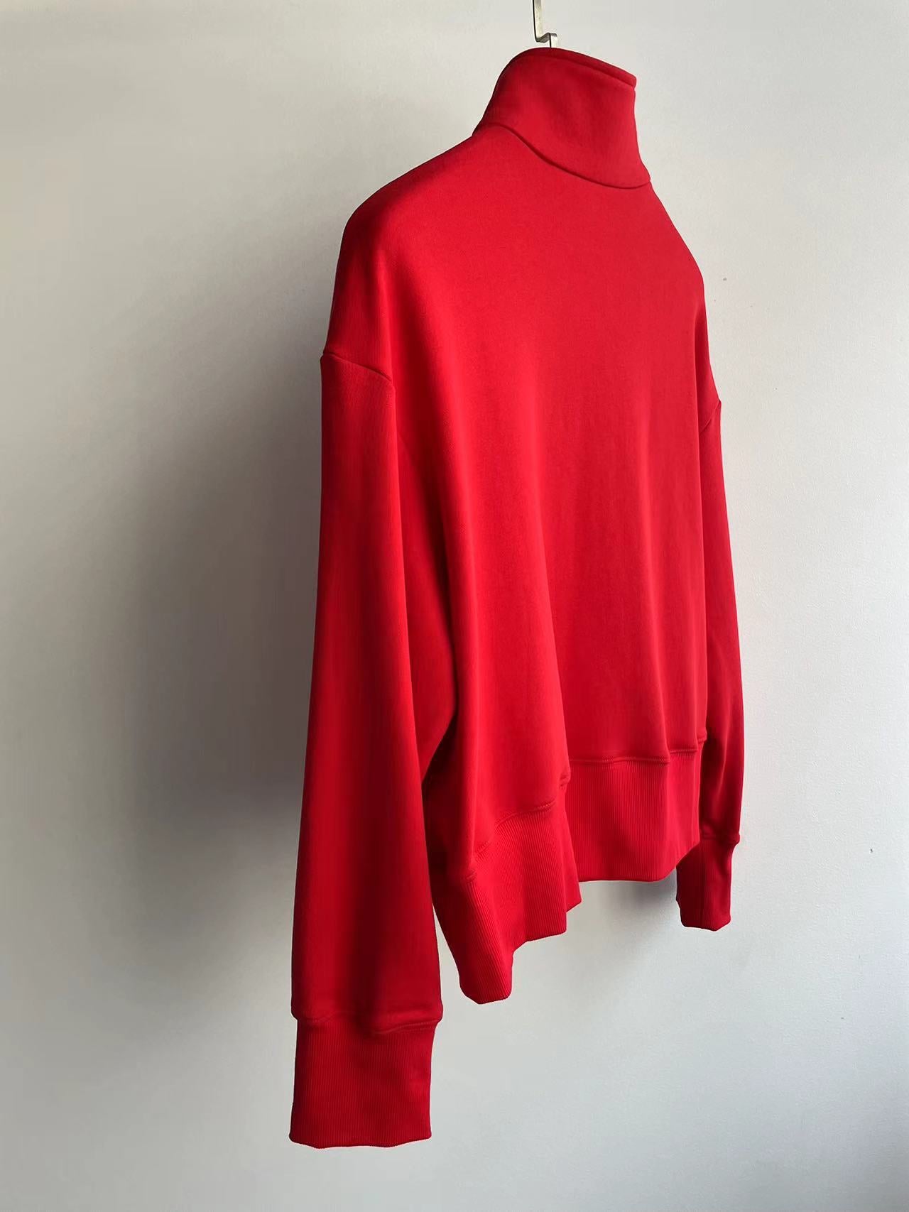 The Row women pullover red half zipper stand collar long sleeve cotton drop shoulder 2409007TR