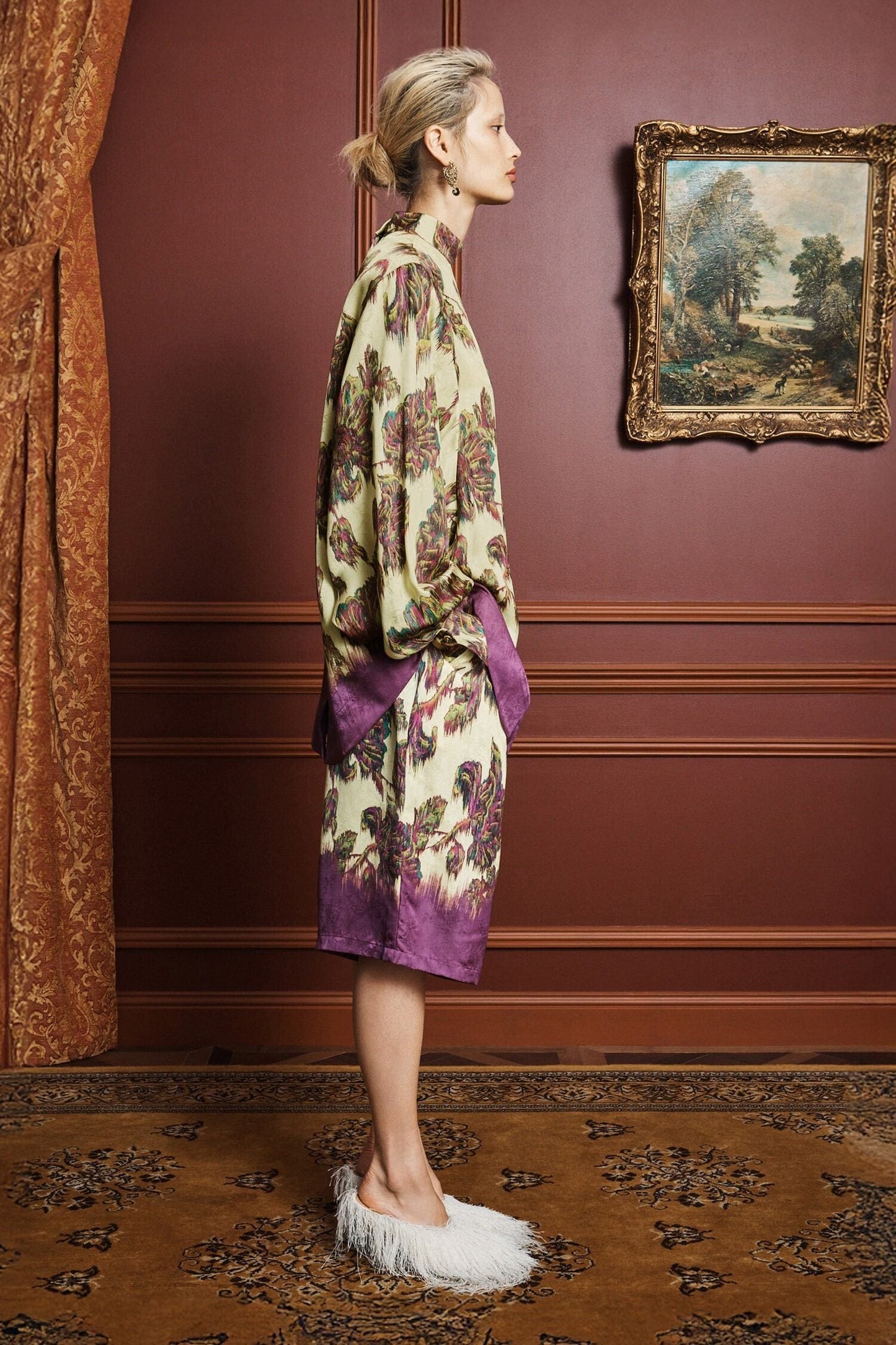 Alemais Viscose Jacquard Floral Print Stand‑collar Top & Wide‑leg Shorts Co‑ord Set 2608050AL