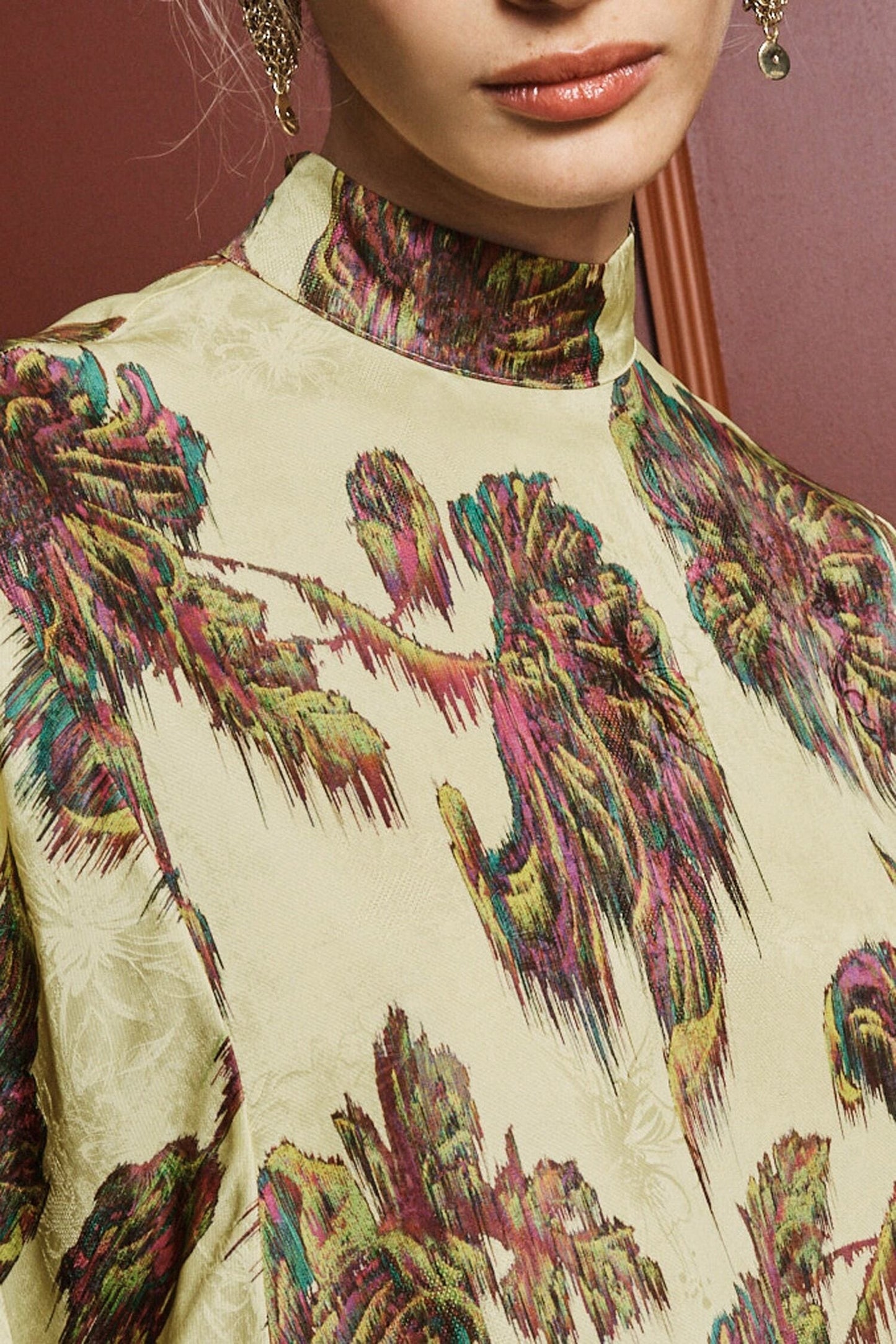 Alemais Viscose Jacquard Floral Print Stand‑collar Top & Wide‑leg Shorts Co‑ord Set 2608050AL