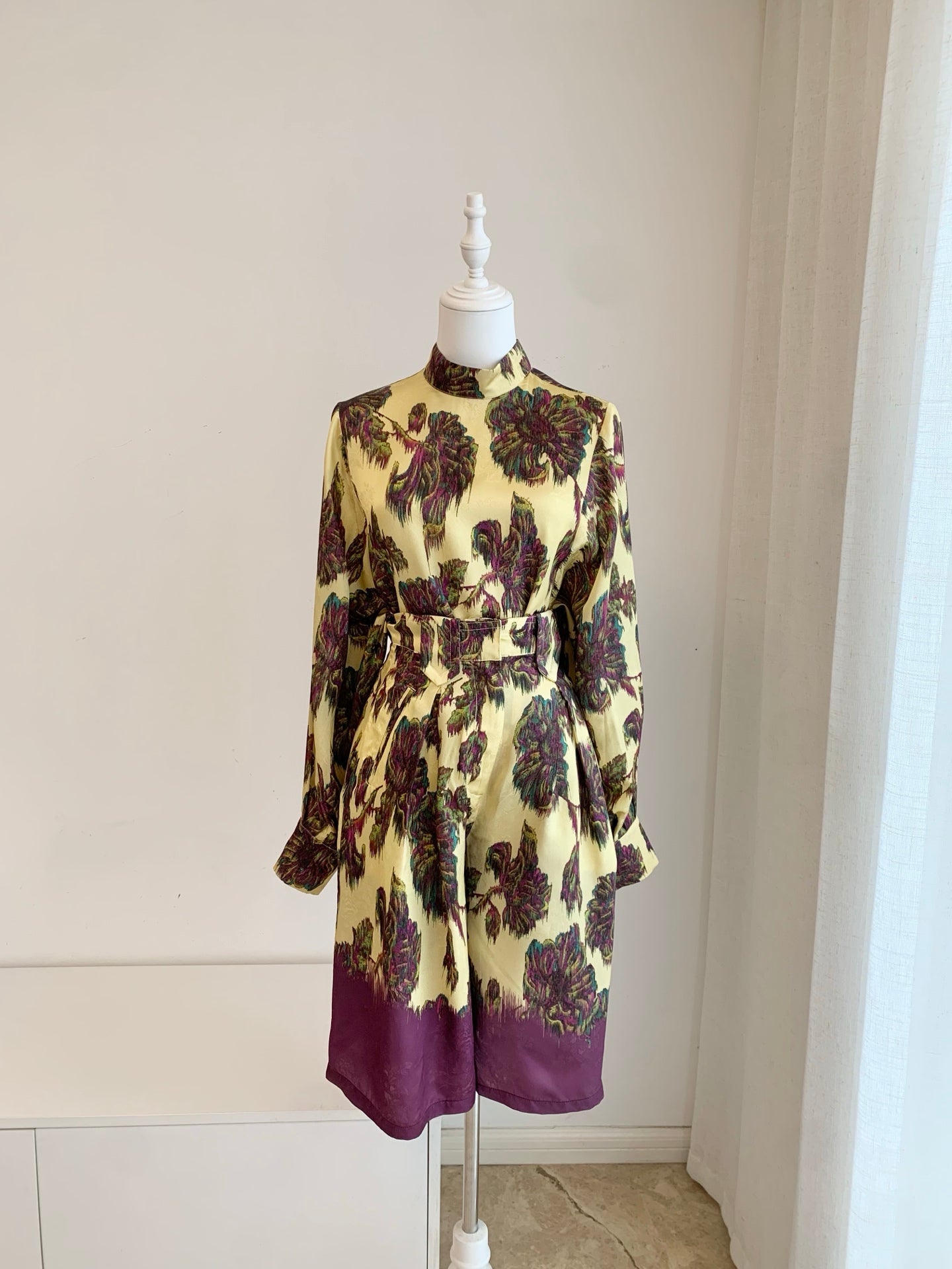 Alemais Viscose Jacquard Floral Print Stand‑collar Top & Wide‑leg Shorts Co‑ord Set 2608050AL