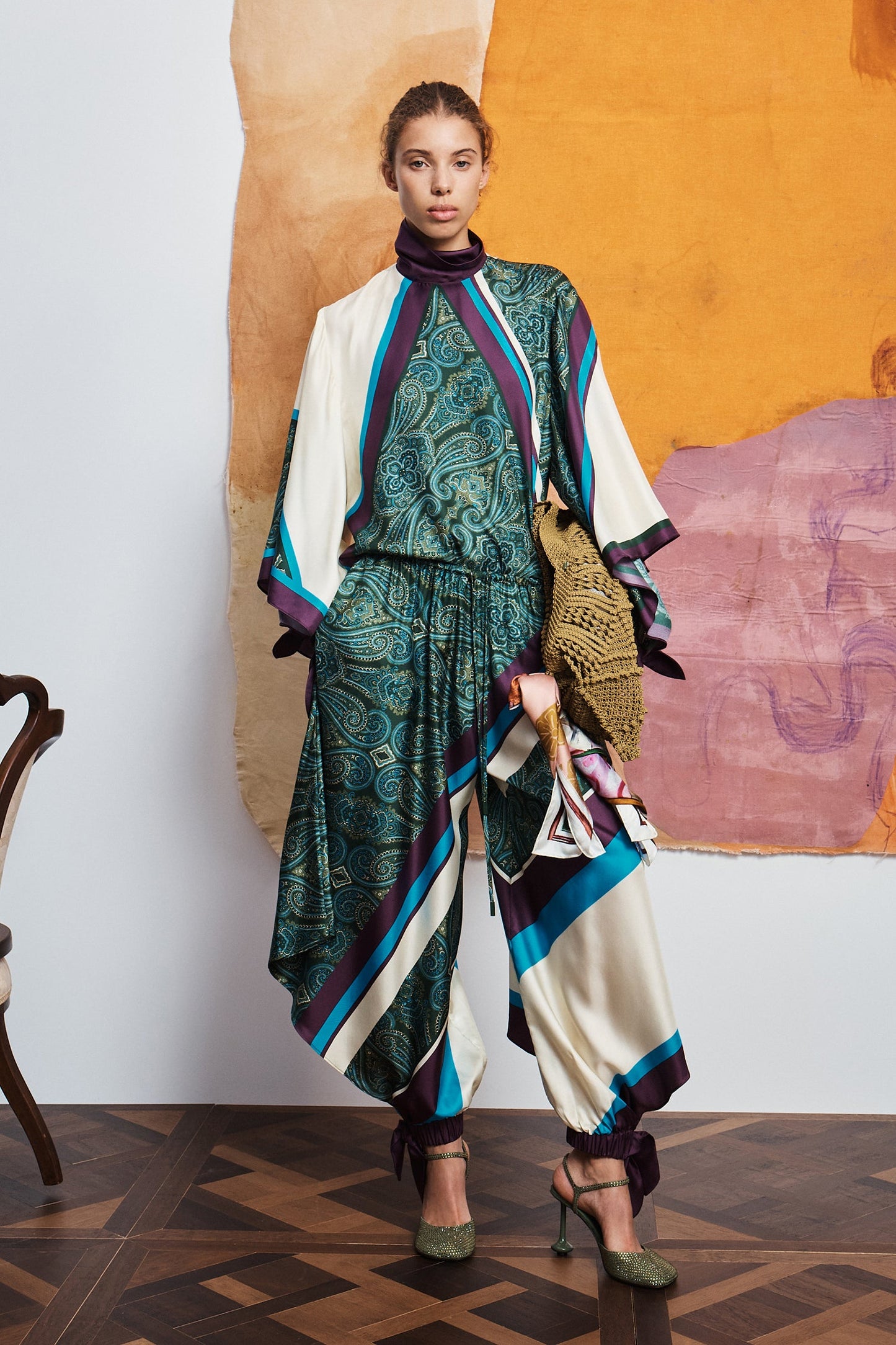 Alemais Joni paisley-print silk top tapered trousers set drawstring tie-fastening cuffs 2608012AL