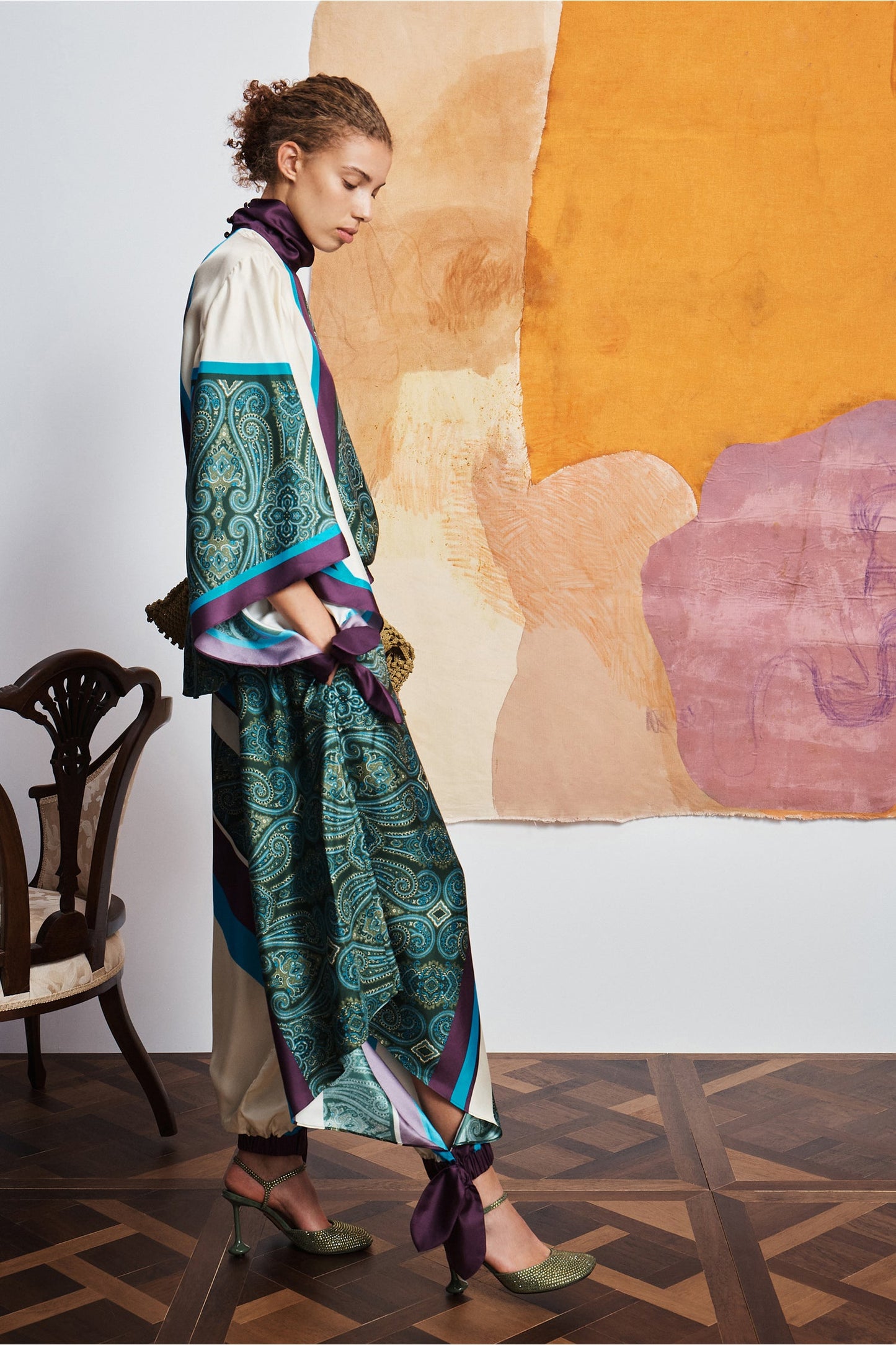 Alemais Joni paisley-print silk top tapered trousers set drawstring tie-fastening cuffs 2608012AL