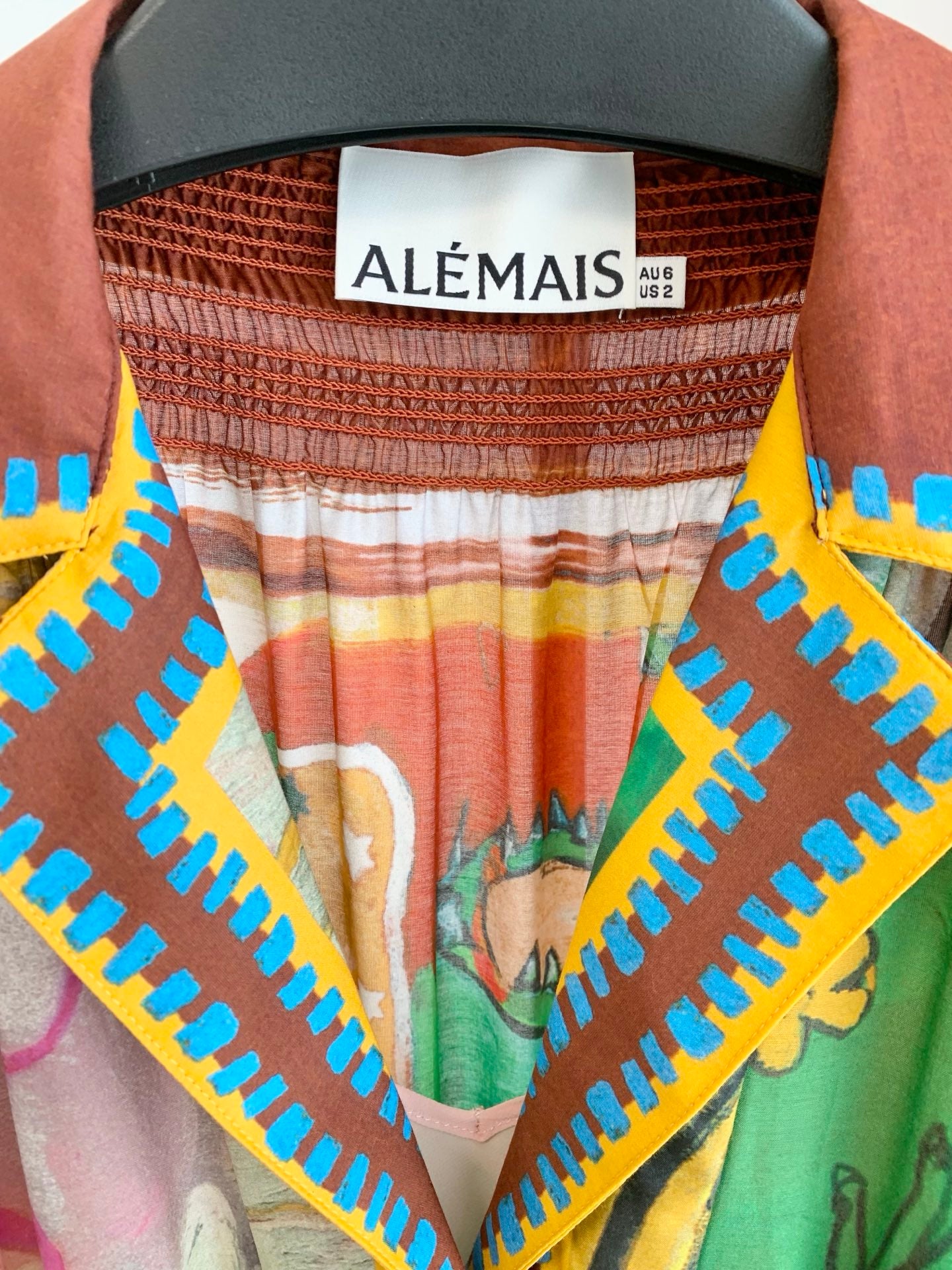 Alemais Abstract Painted Silk‑Cotton Blend Bohemian Collar Midi Maxi Dress Vacation 2608079AL