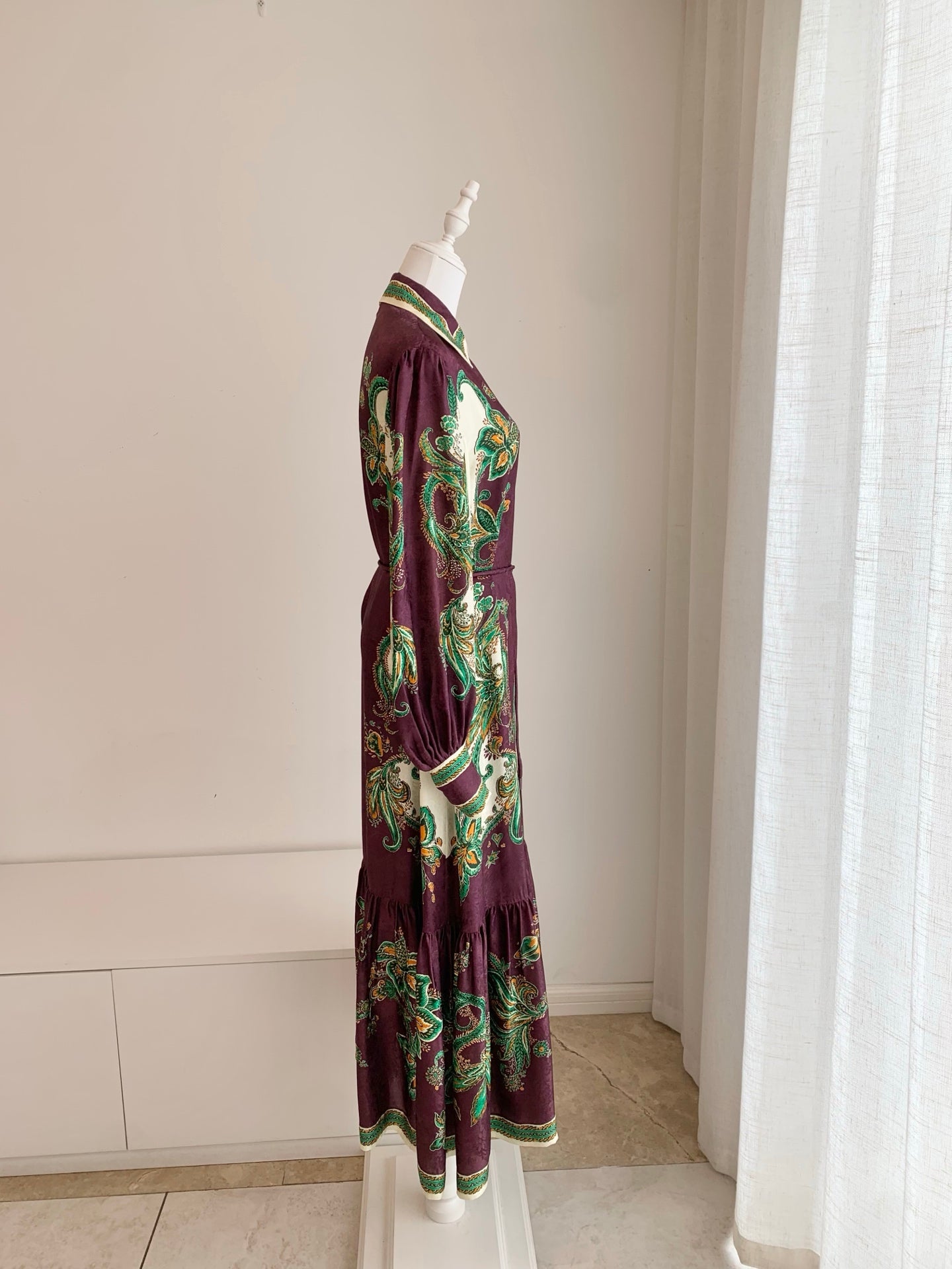 Alemais Vintage Paisley Silk Shirt Maxi Dress Bohemian Long Sleeve Belted Gown 2608077AL