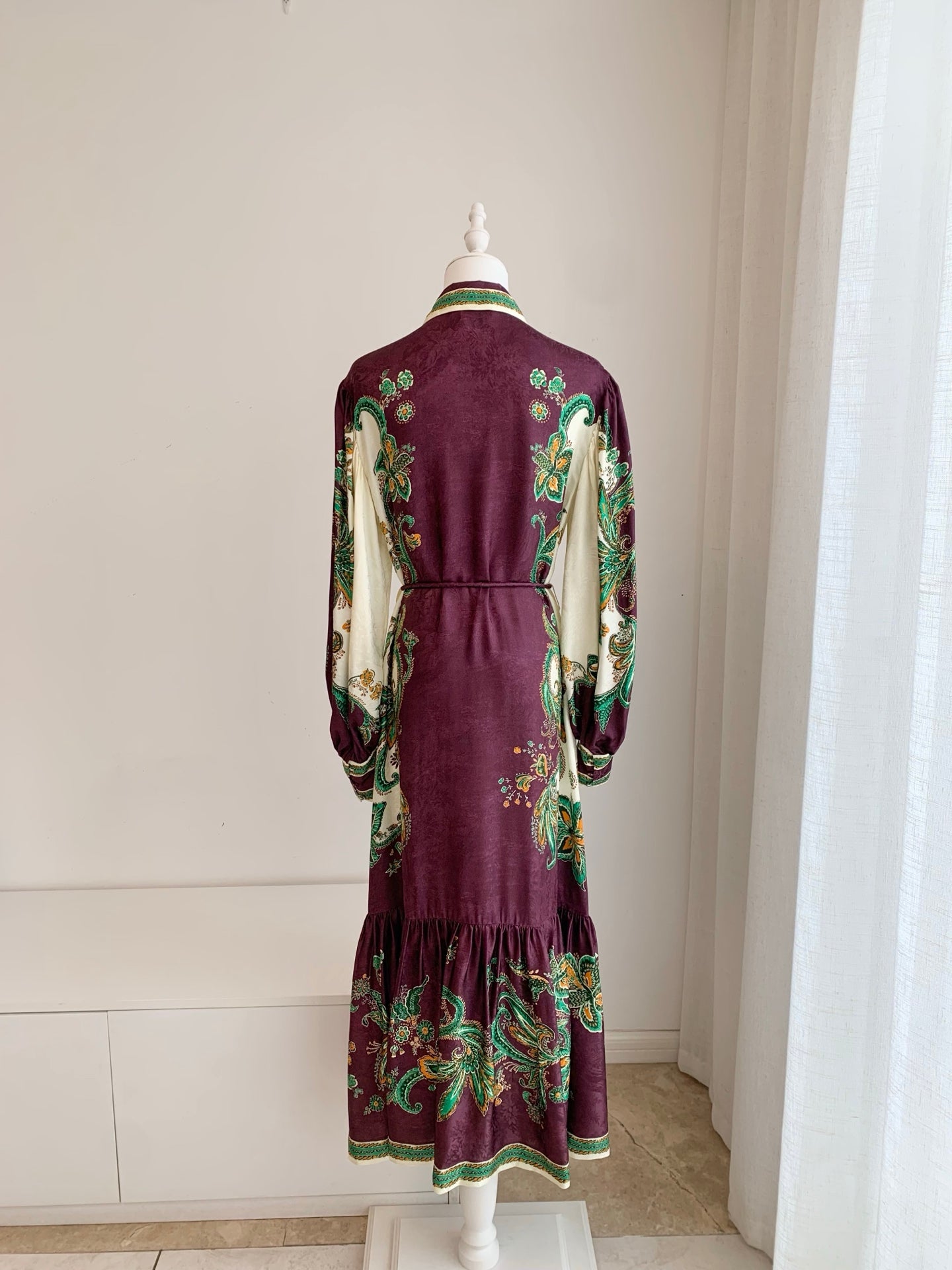 Alemais Vintage Paisley Silk Shirt Maxi Dress Bohemian Long Sleeve Belted Gown 2608077AL