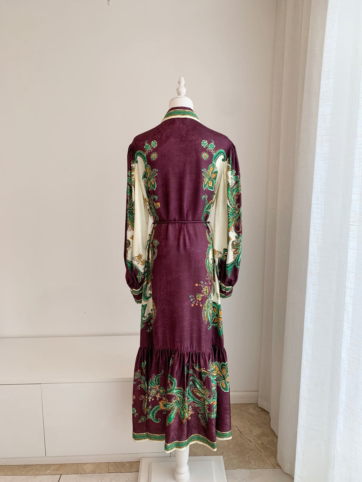 Alemais Luxury Purple Silk Blend Balloon Sleeve Modest Maxi Shirt Dress For Ladies 2608077AL